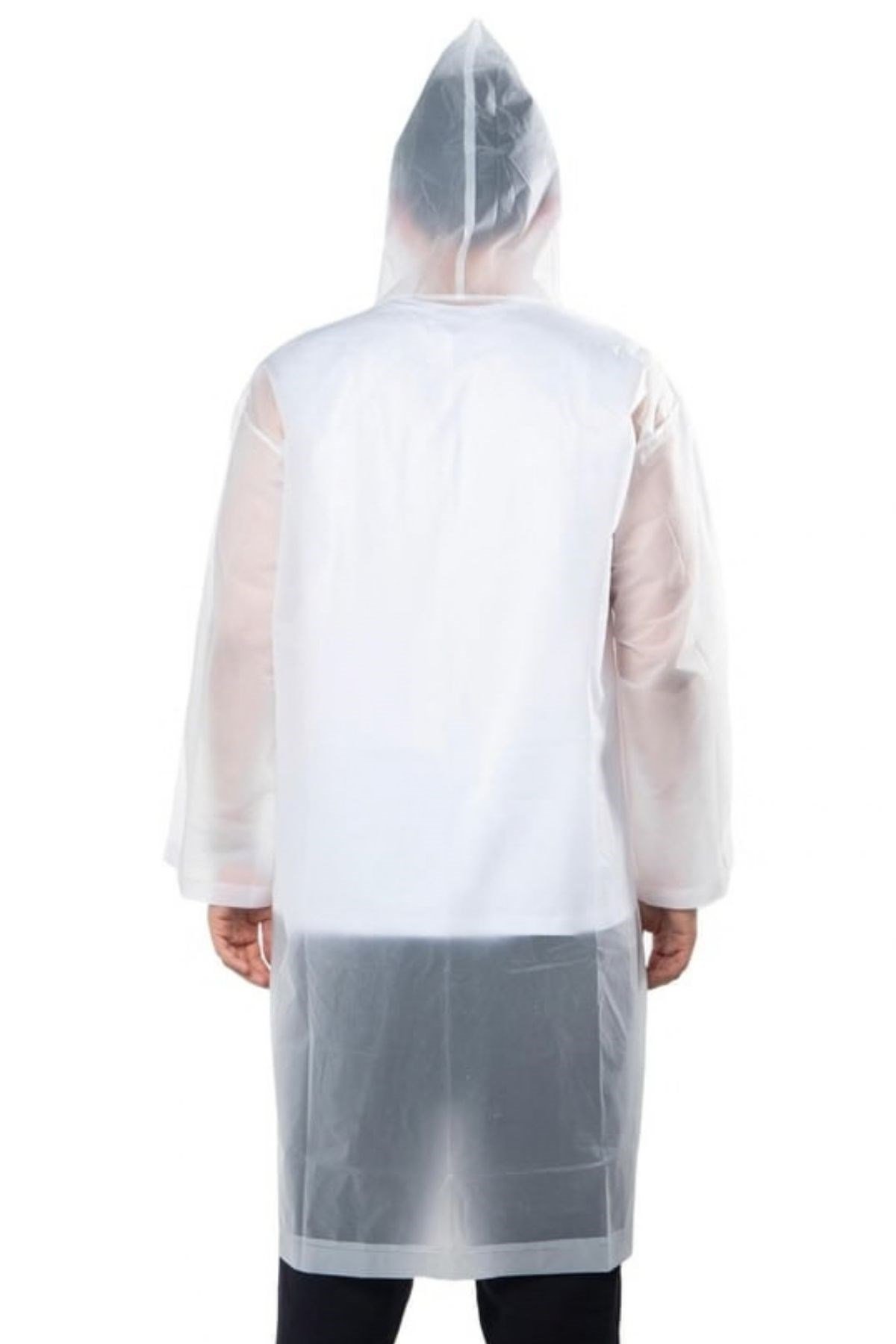 Yetişkin Boy Unisex Kapüşonlu Çıtçıtlı Eva Yağmurluk - 12 Yaş ve Yetişkin Kullanım - Şeffaf Renk