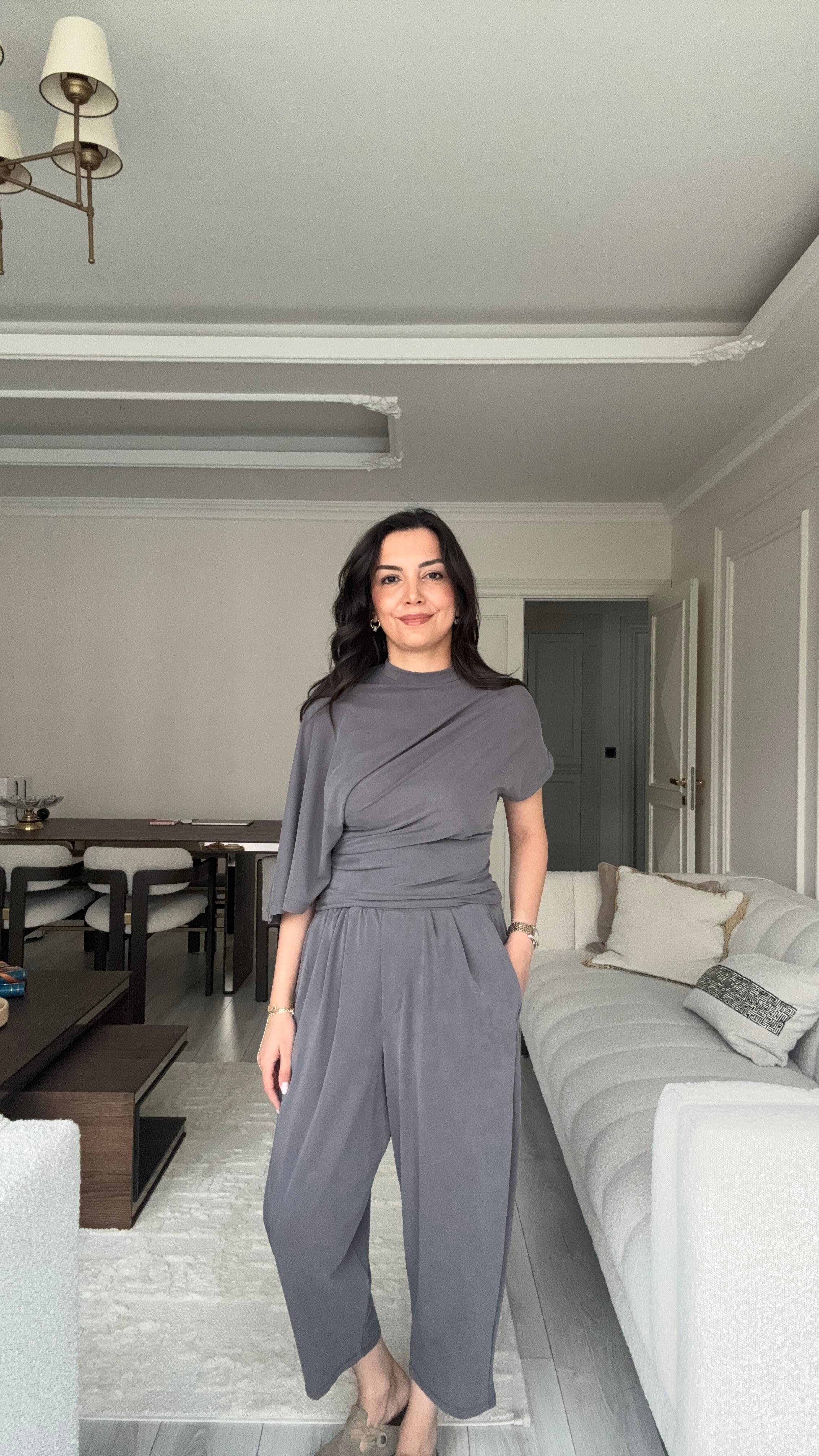 Asimetrik Kesim Takım - Gri