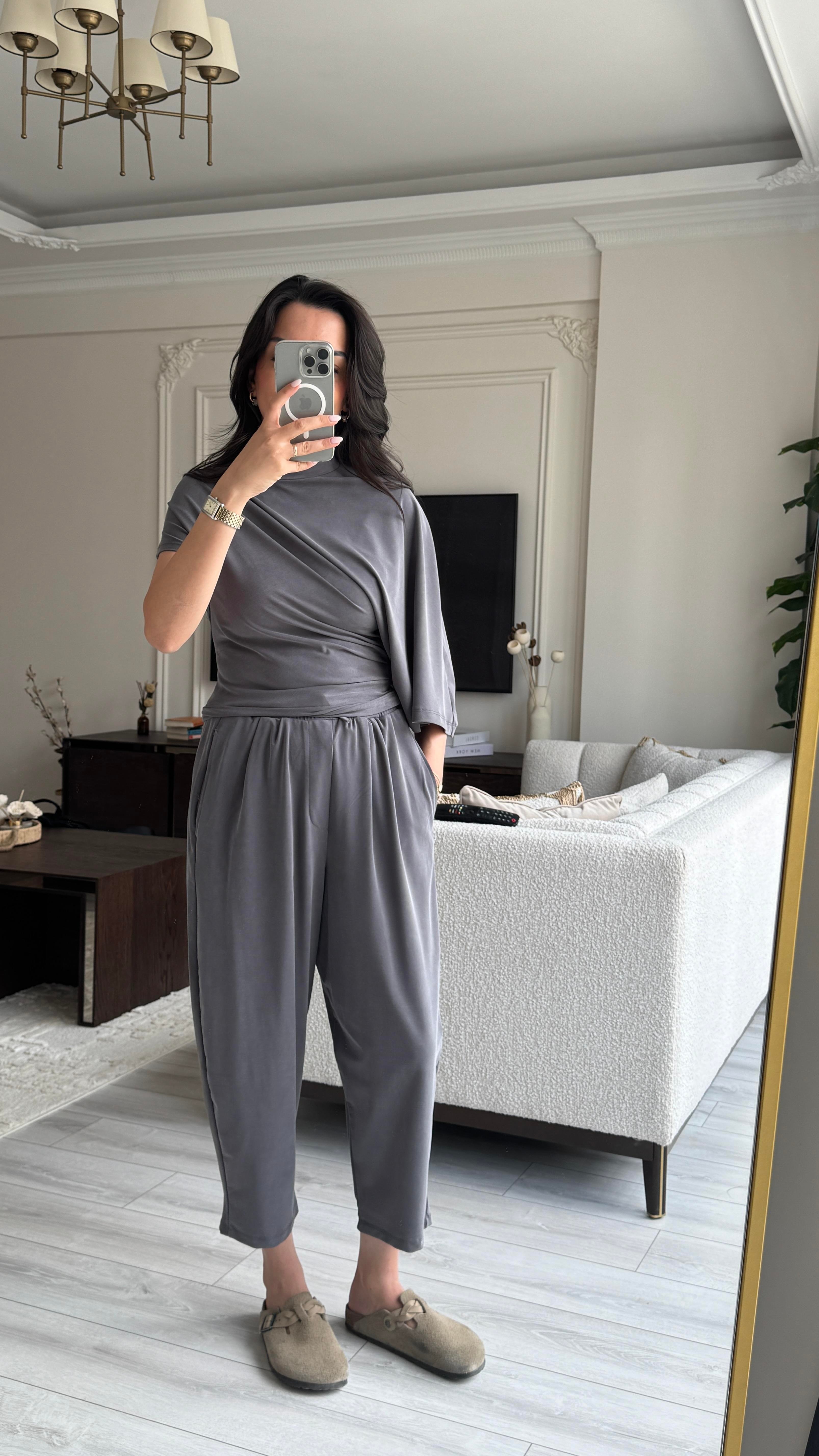 Asimetrik Kesim Takım - Gri