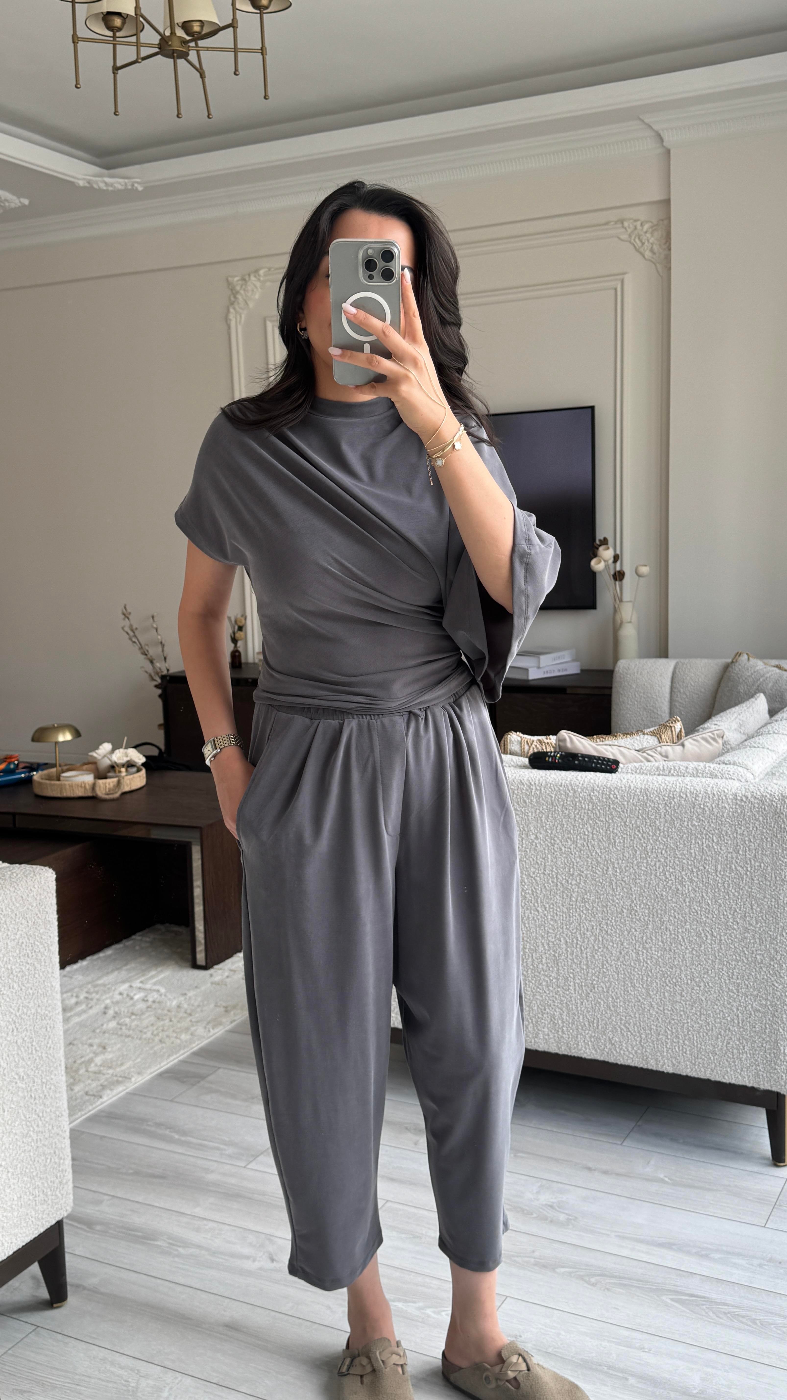 Asimetrik Kesim Takım - Gri