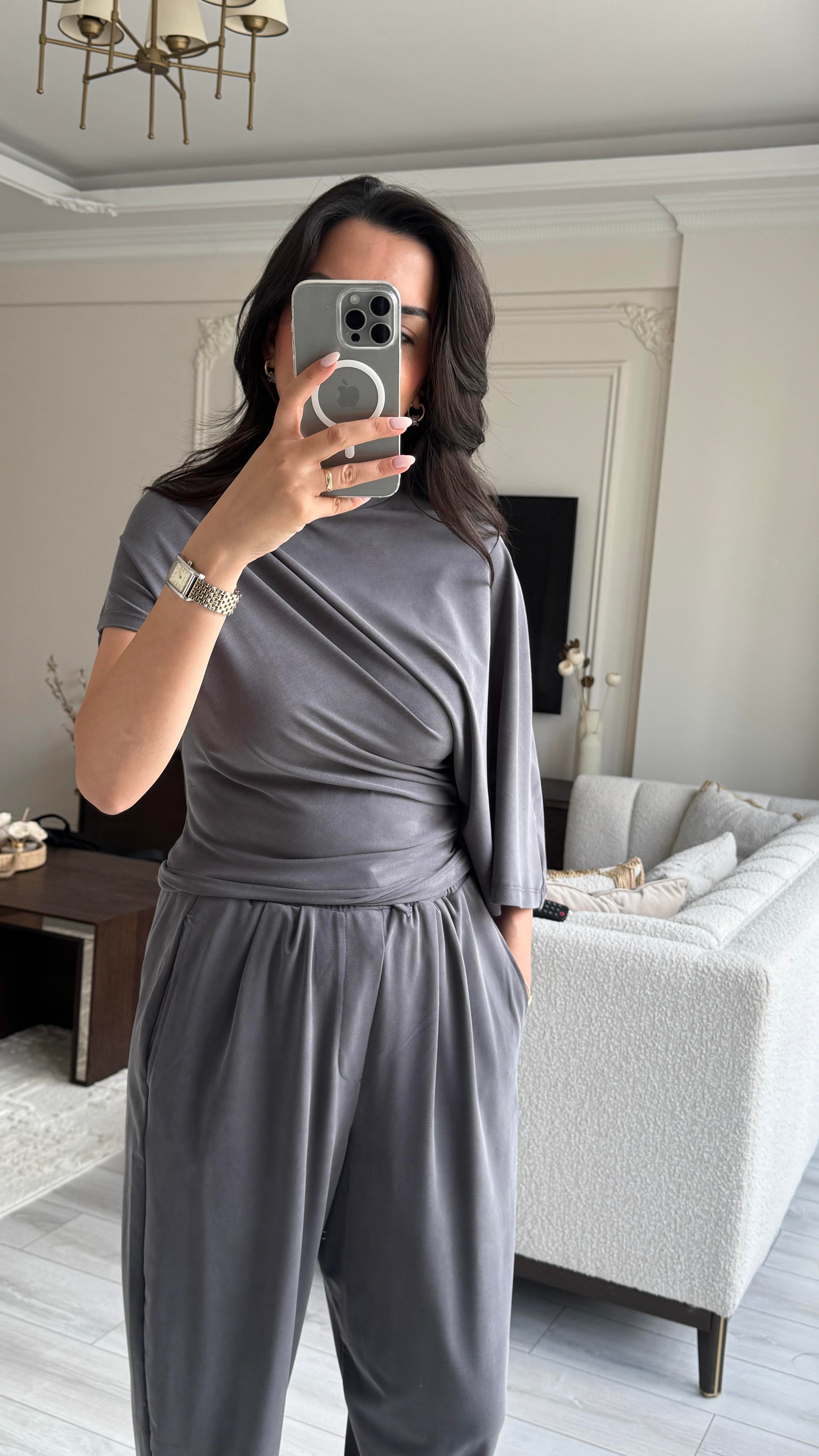 Asimetrik Kesim Takım - Gri