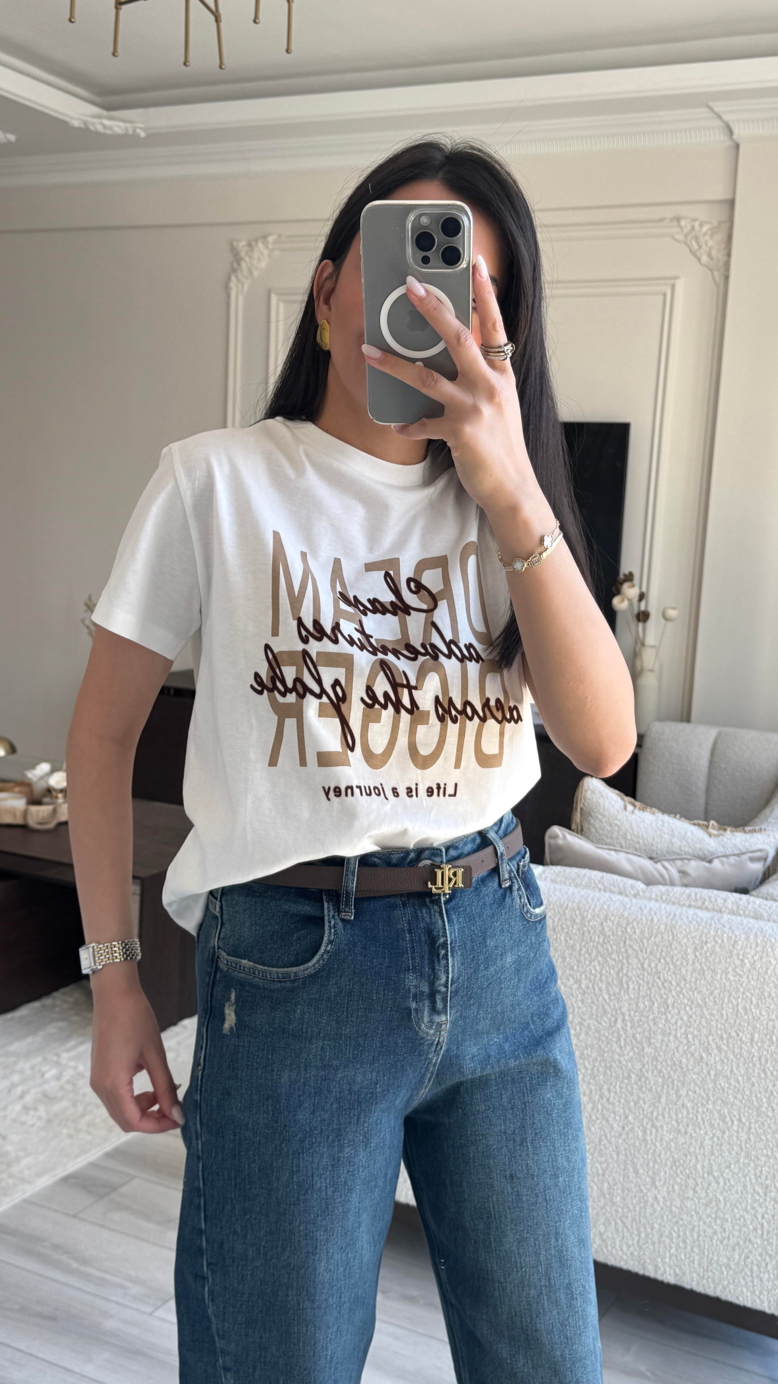 Baskılı Kahve Desenli Tshirt