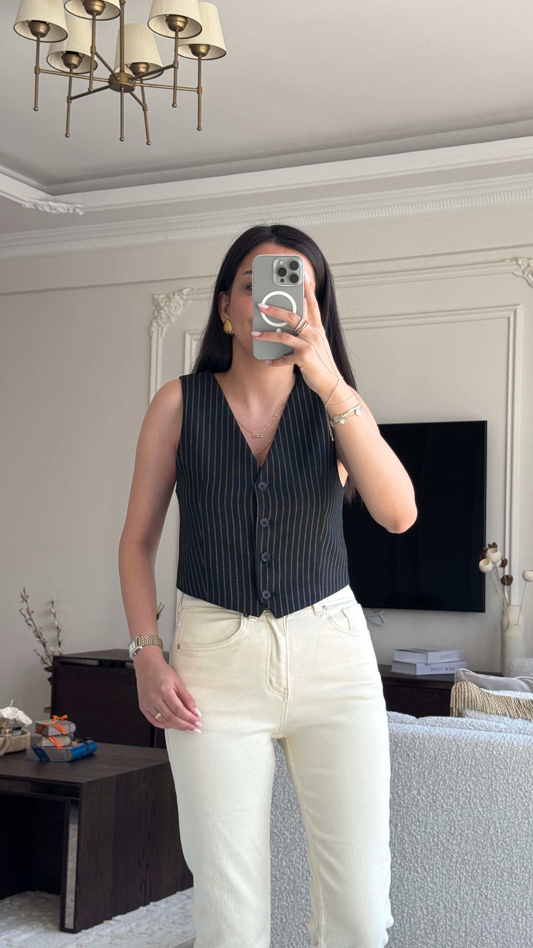 Çizgili Yelek - Siyah