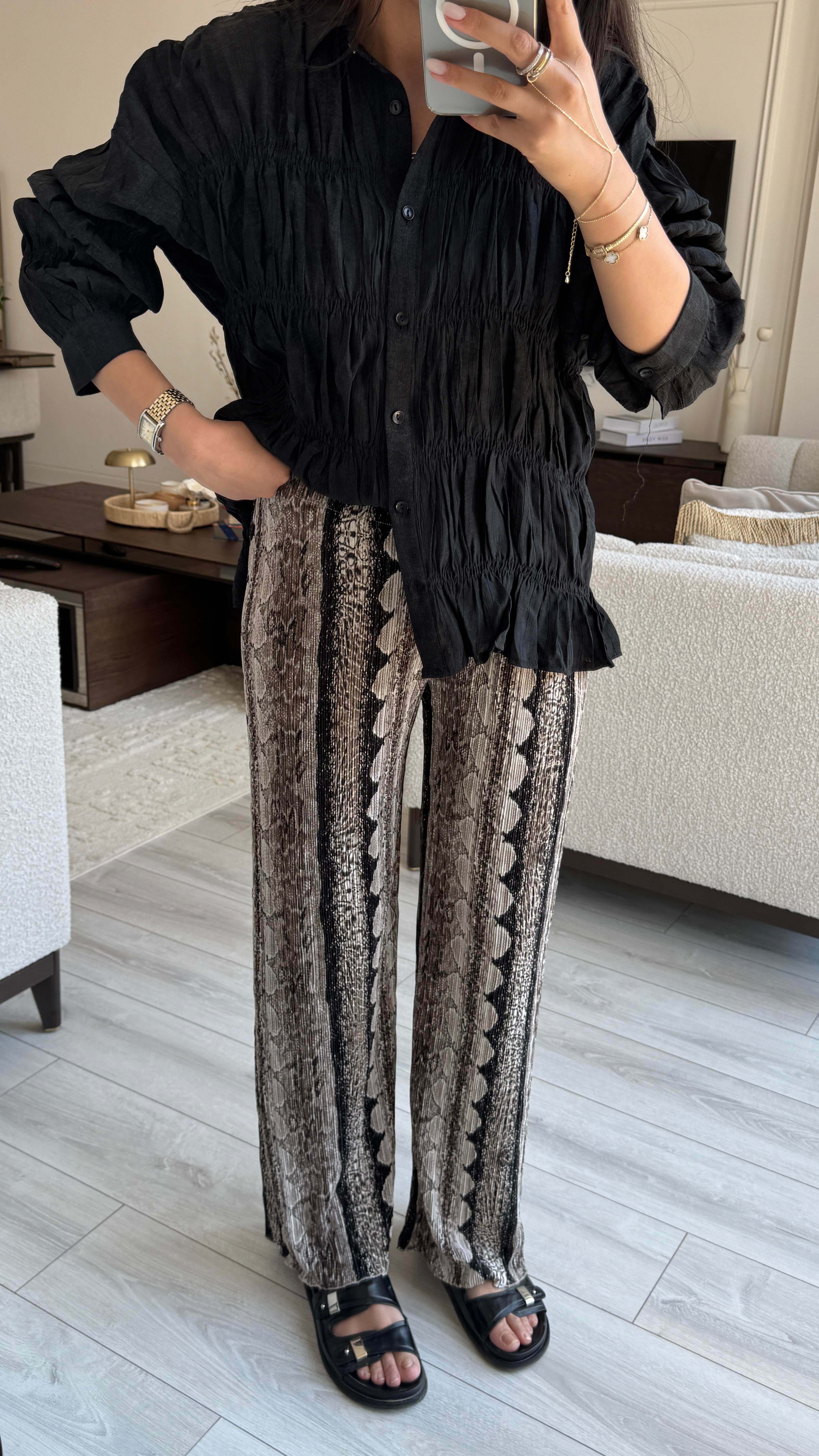 Desenli Siyah Pantolon 