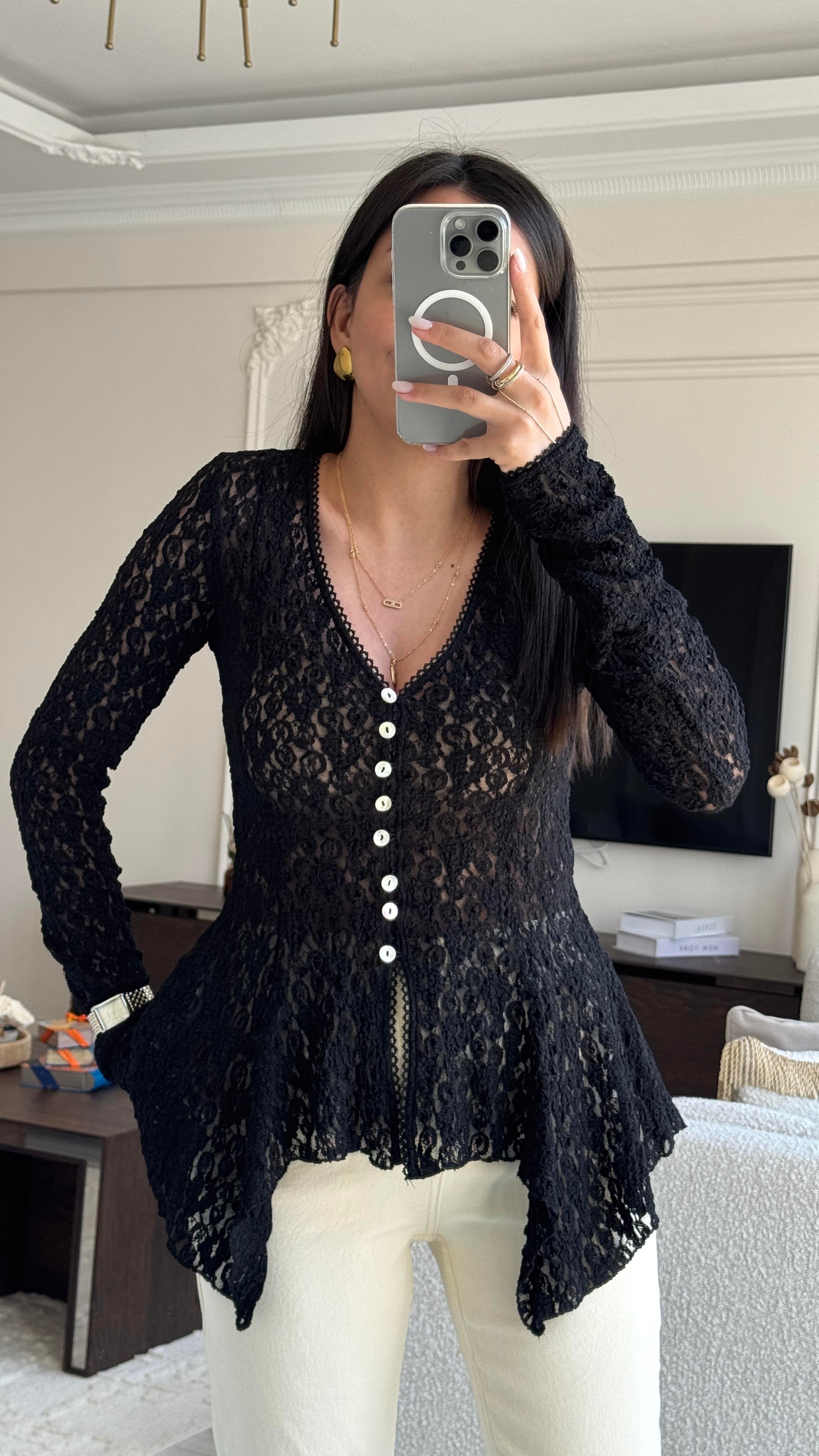 Dilvin Dantelli Verev Bluz - Siyah