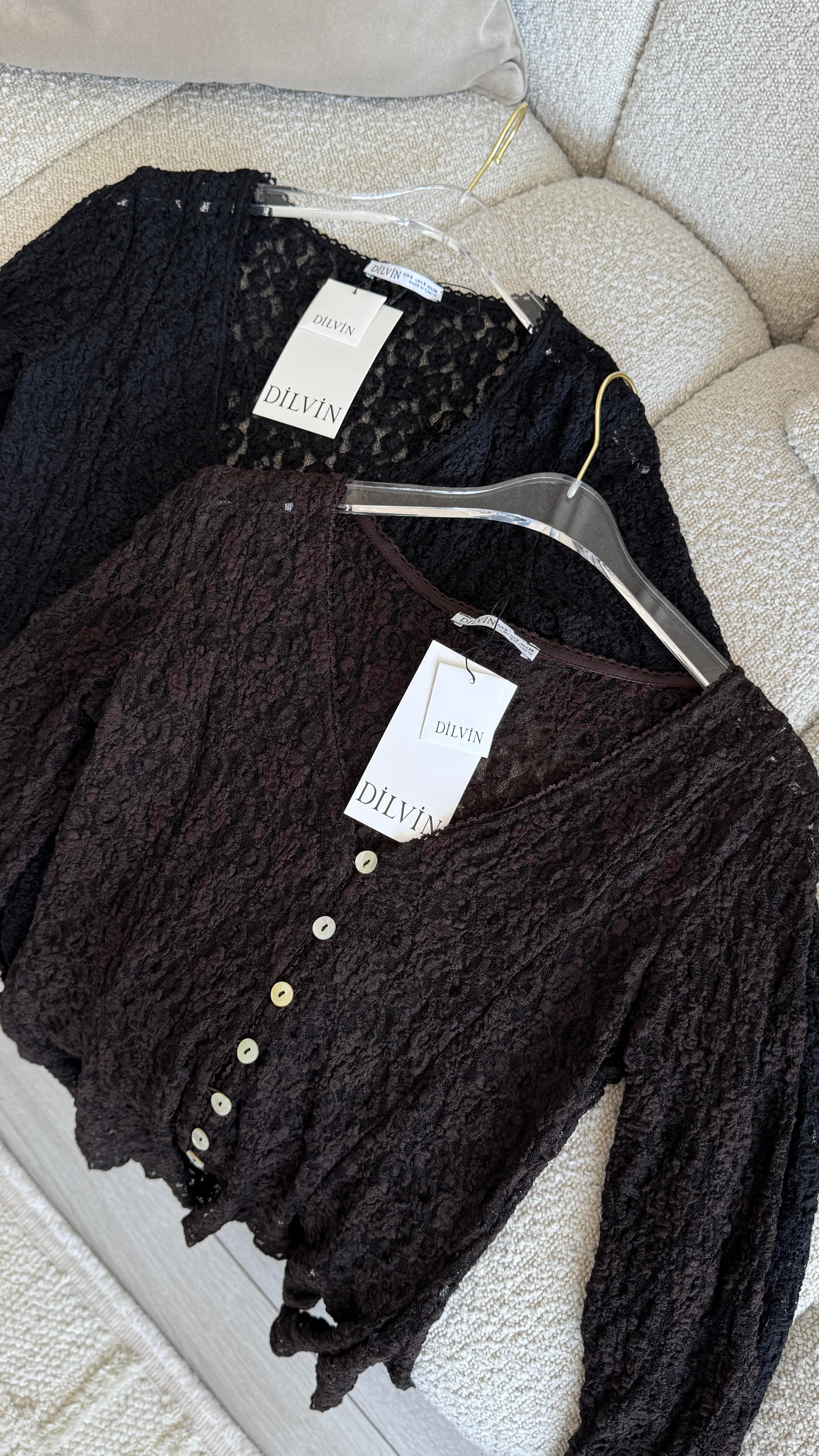 Dilvin Dantelli Verev Bluz - Siyah