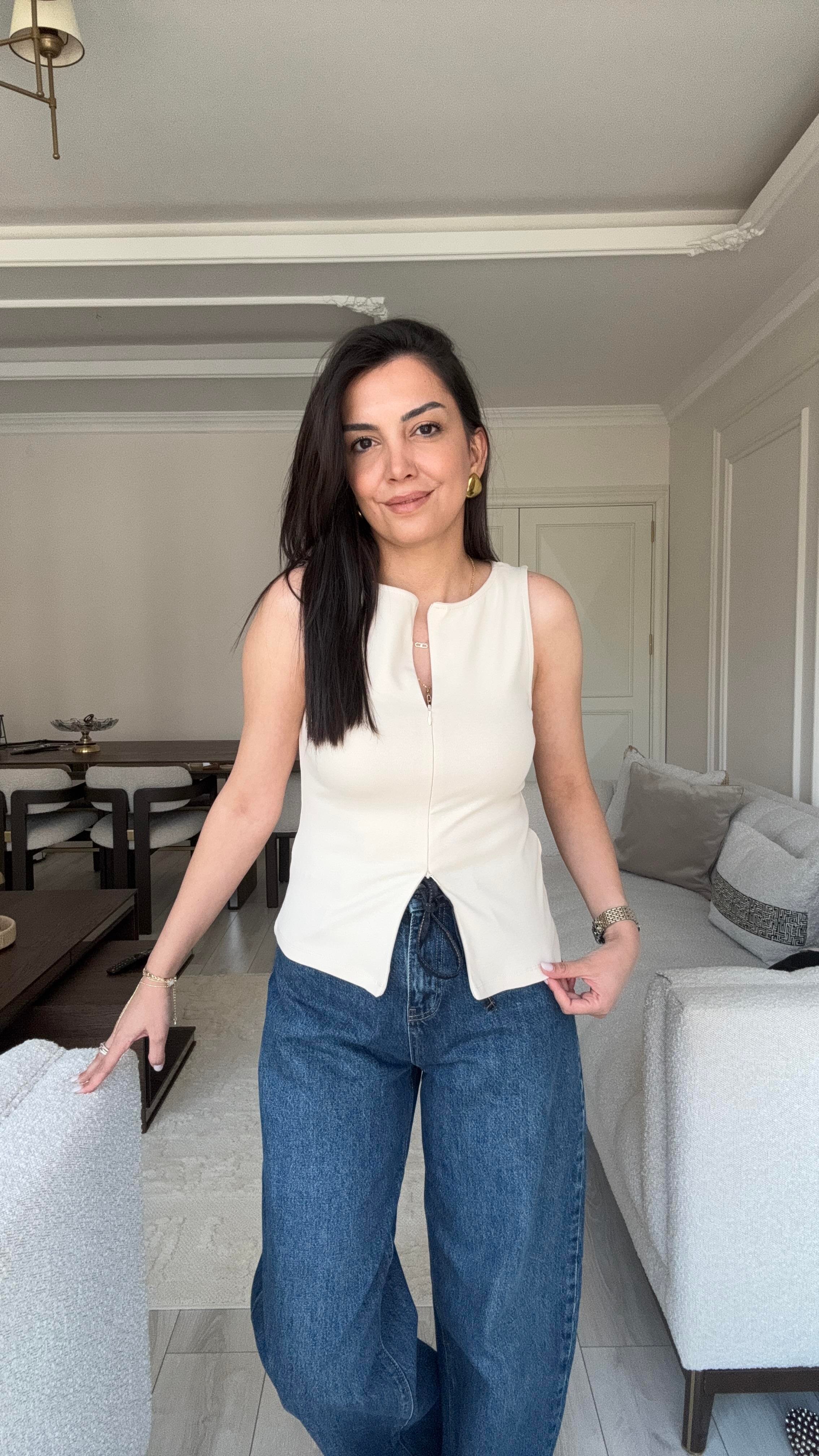 Dilvin Fermuarlı Bluz - Taş