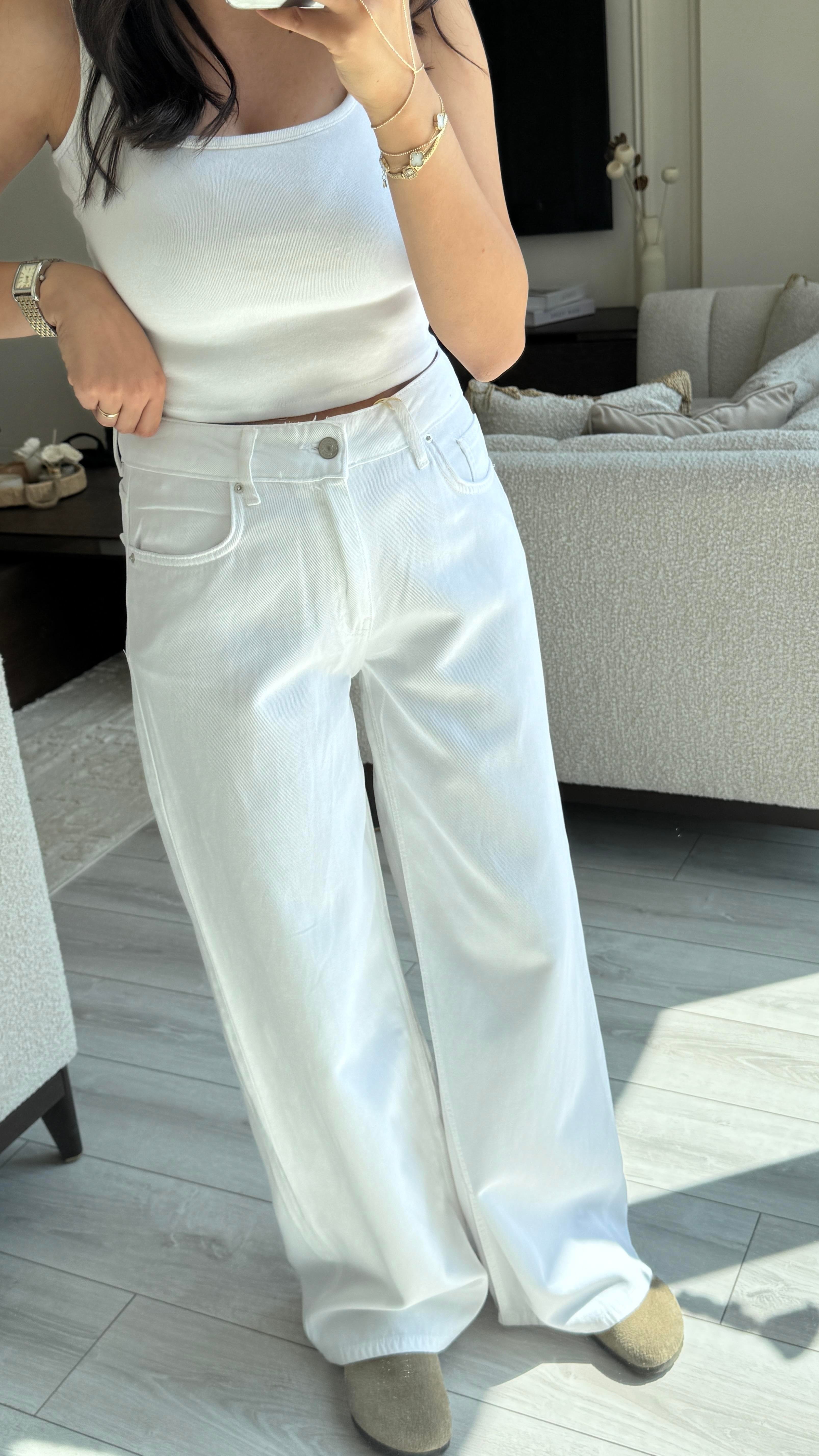 Dilvin Geniş Paça Beyaz Jean 