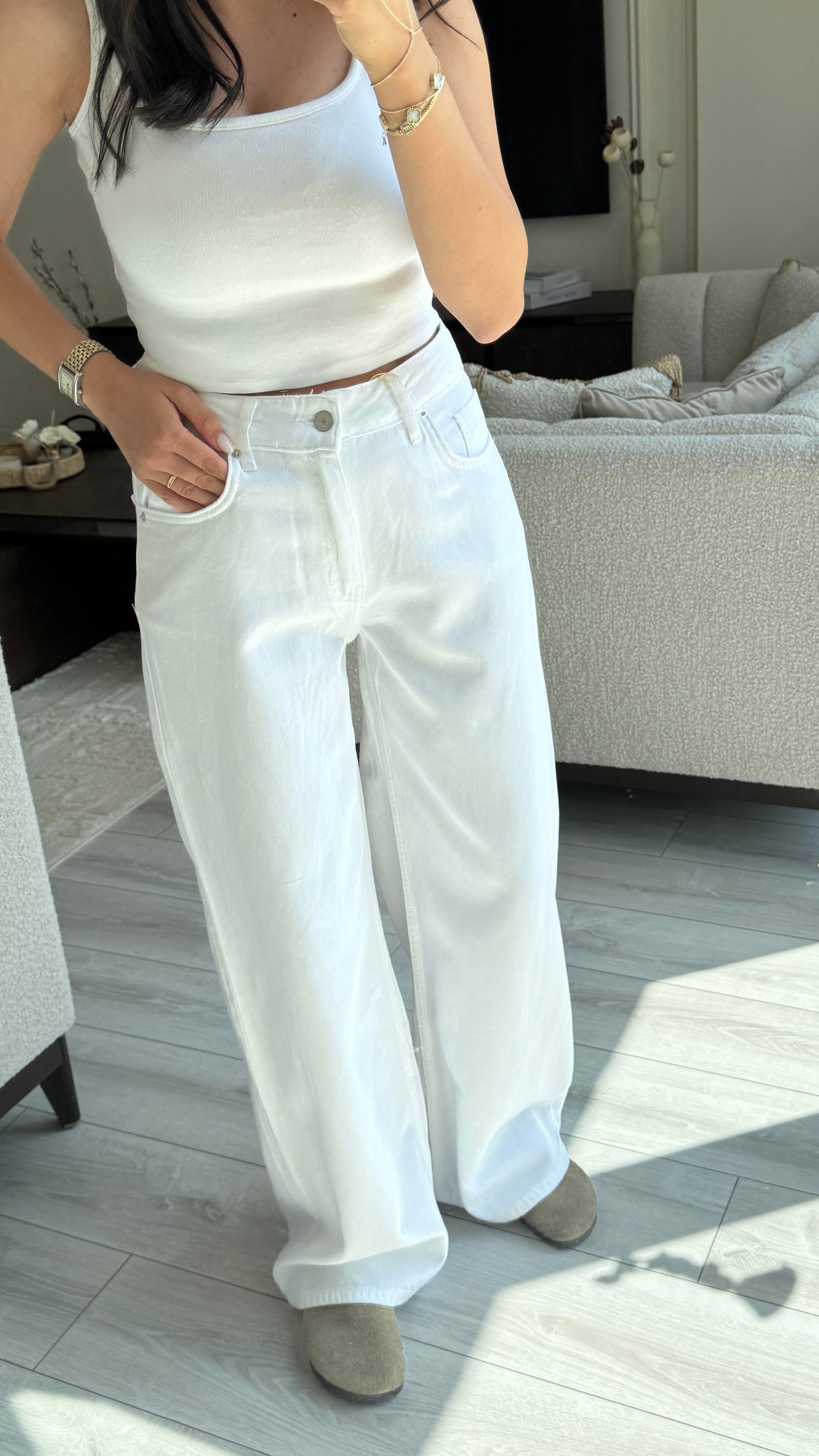 Dilvin Geniş Paça Beyaz Jean 