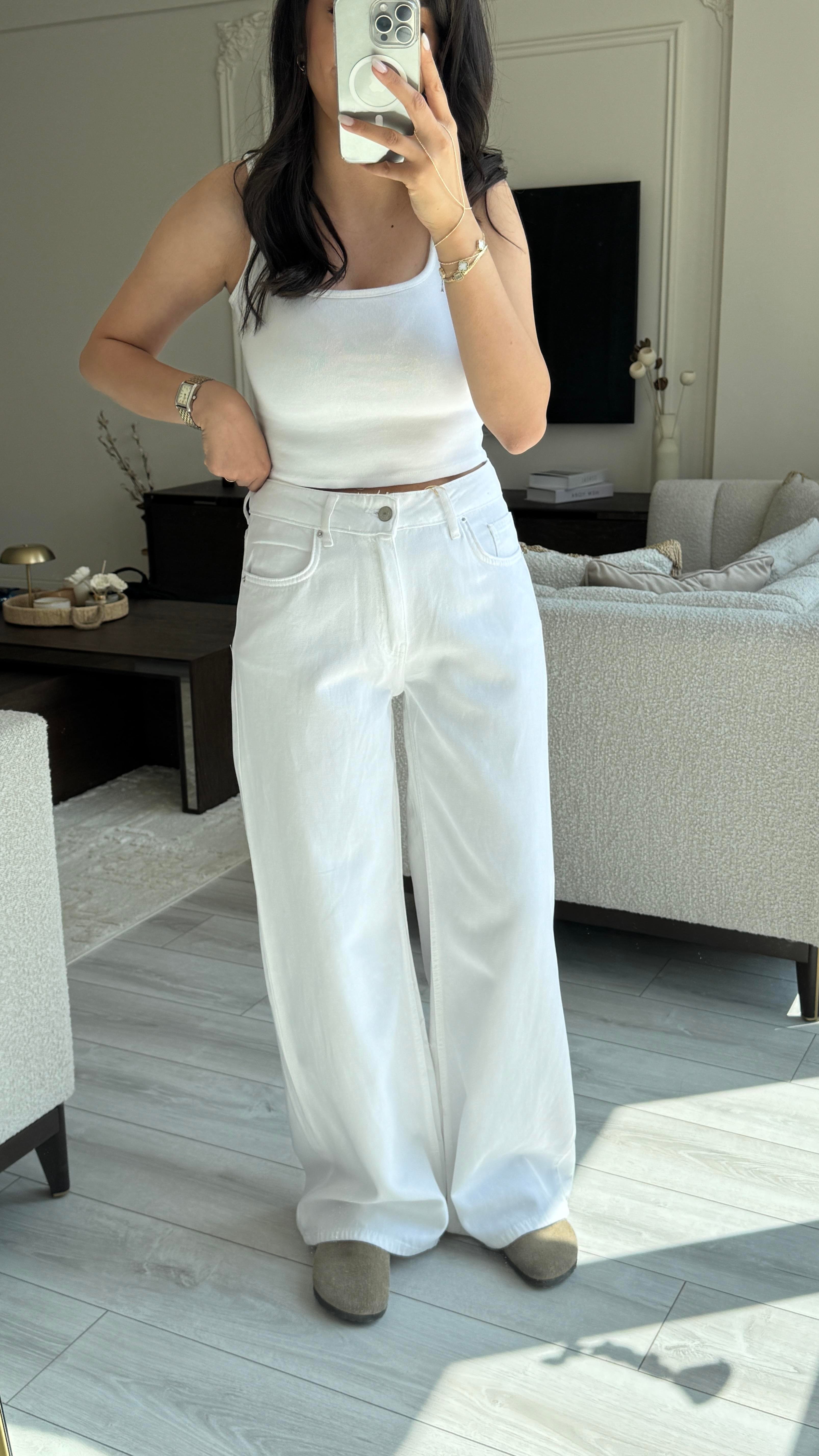 Dilvin Geniş Paça Beyaz Jean 