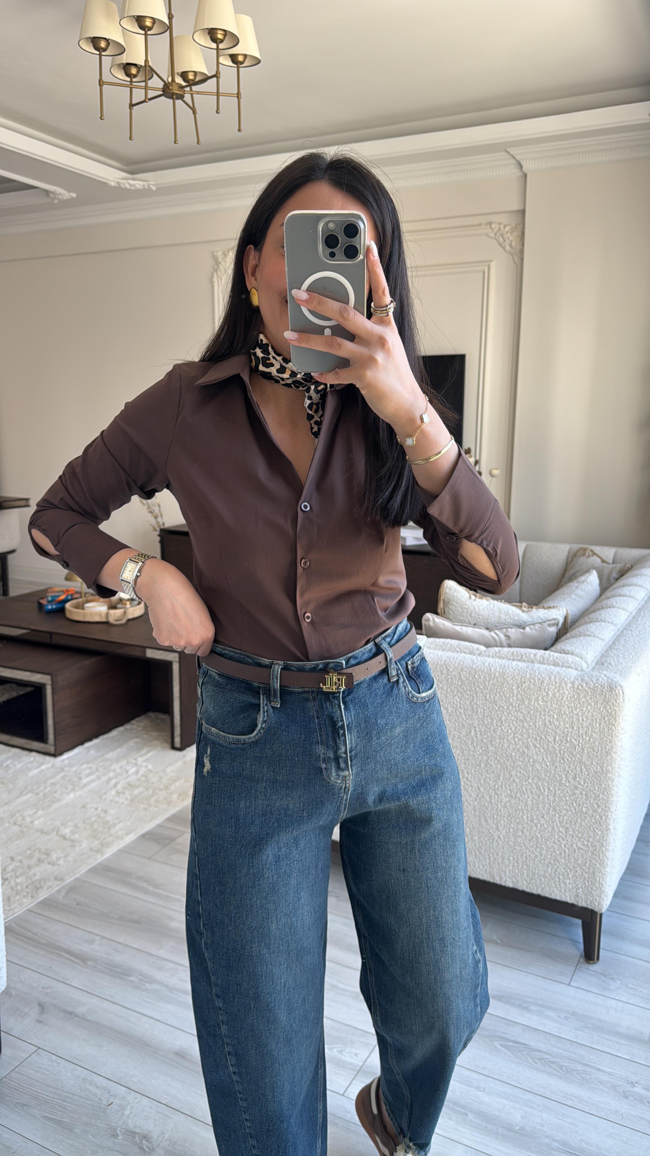 Dilvin Kahve Fit Gömlek 