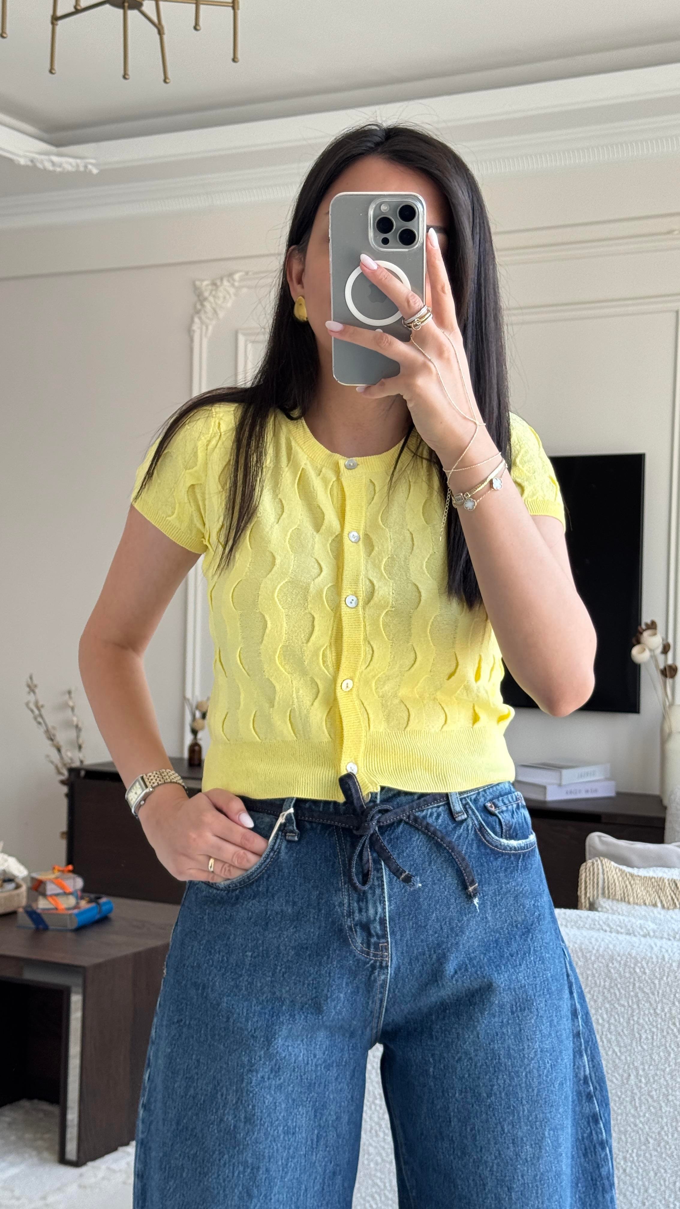 Dilvin Kısa Kol Hırka - Sarı