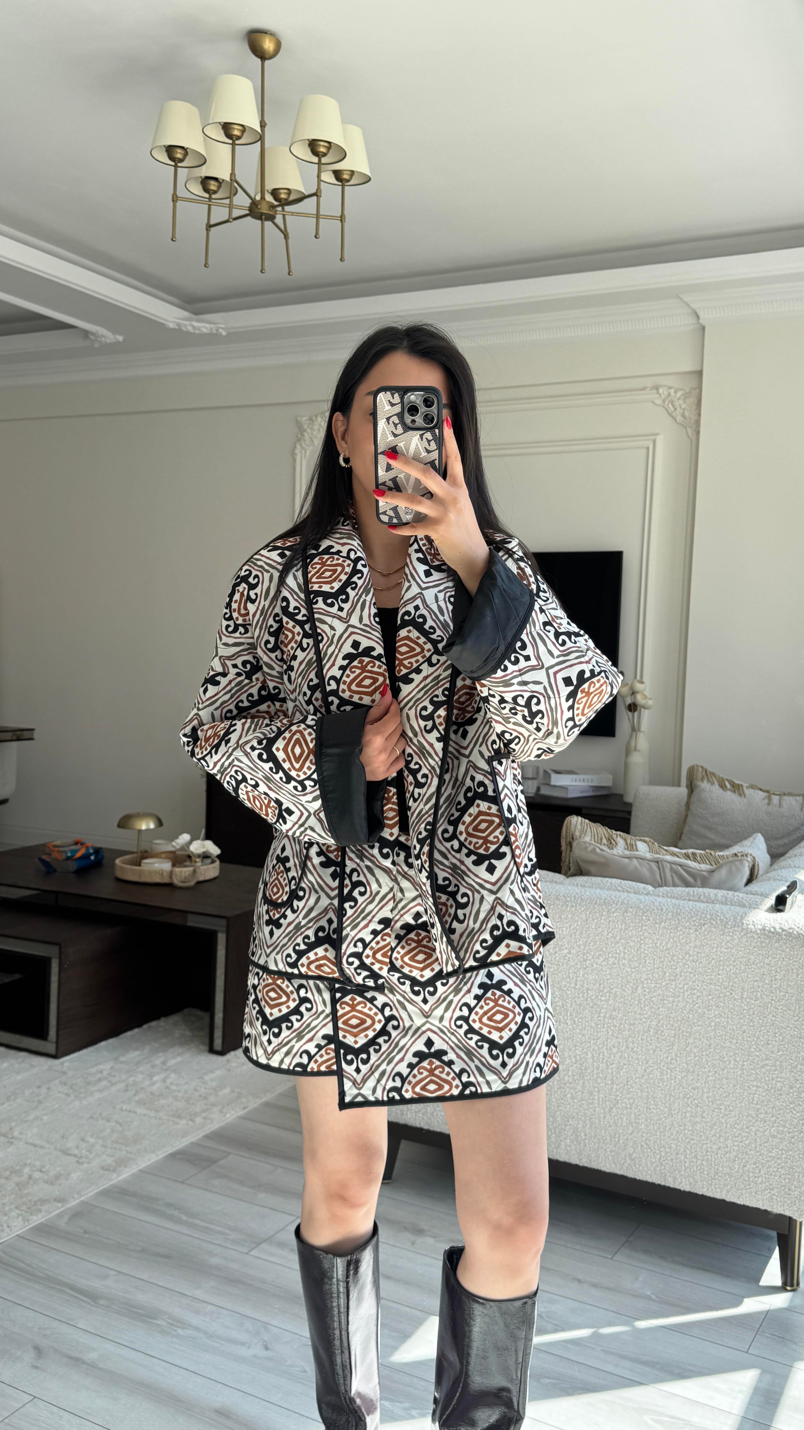 Etnik Desen Şort Etekli Takım 