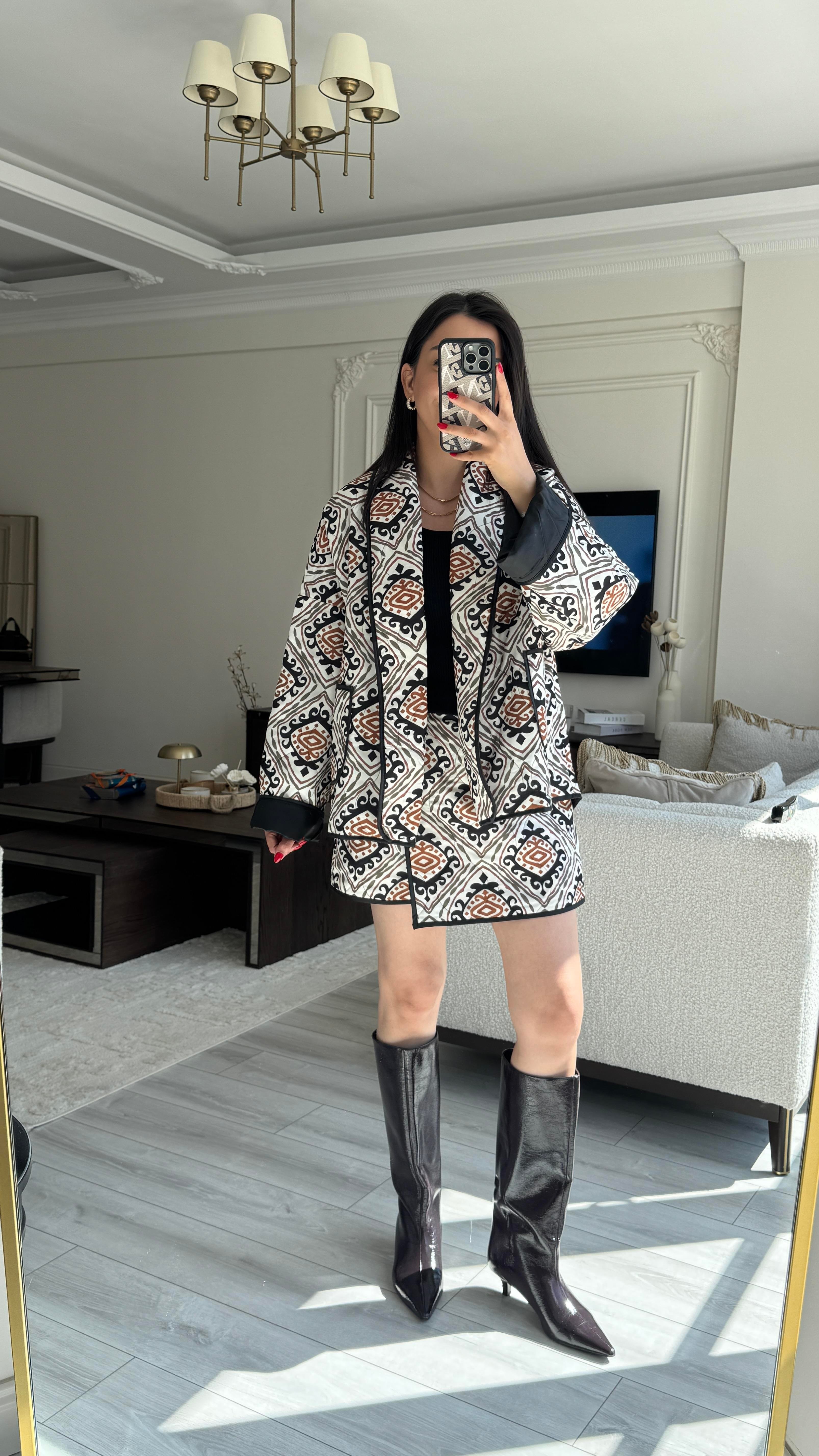 Etnik Desen Şort Etekli Takım 