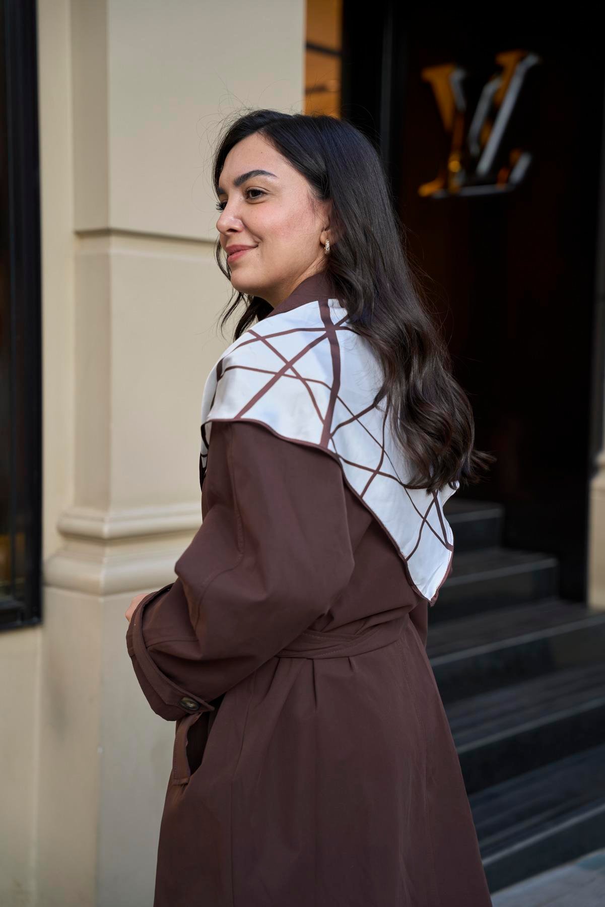 Fular Detaylı Trençkot - Kahve 