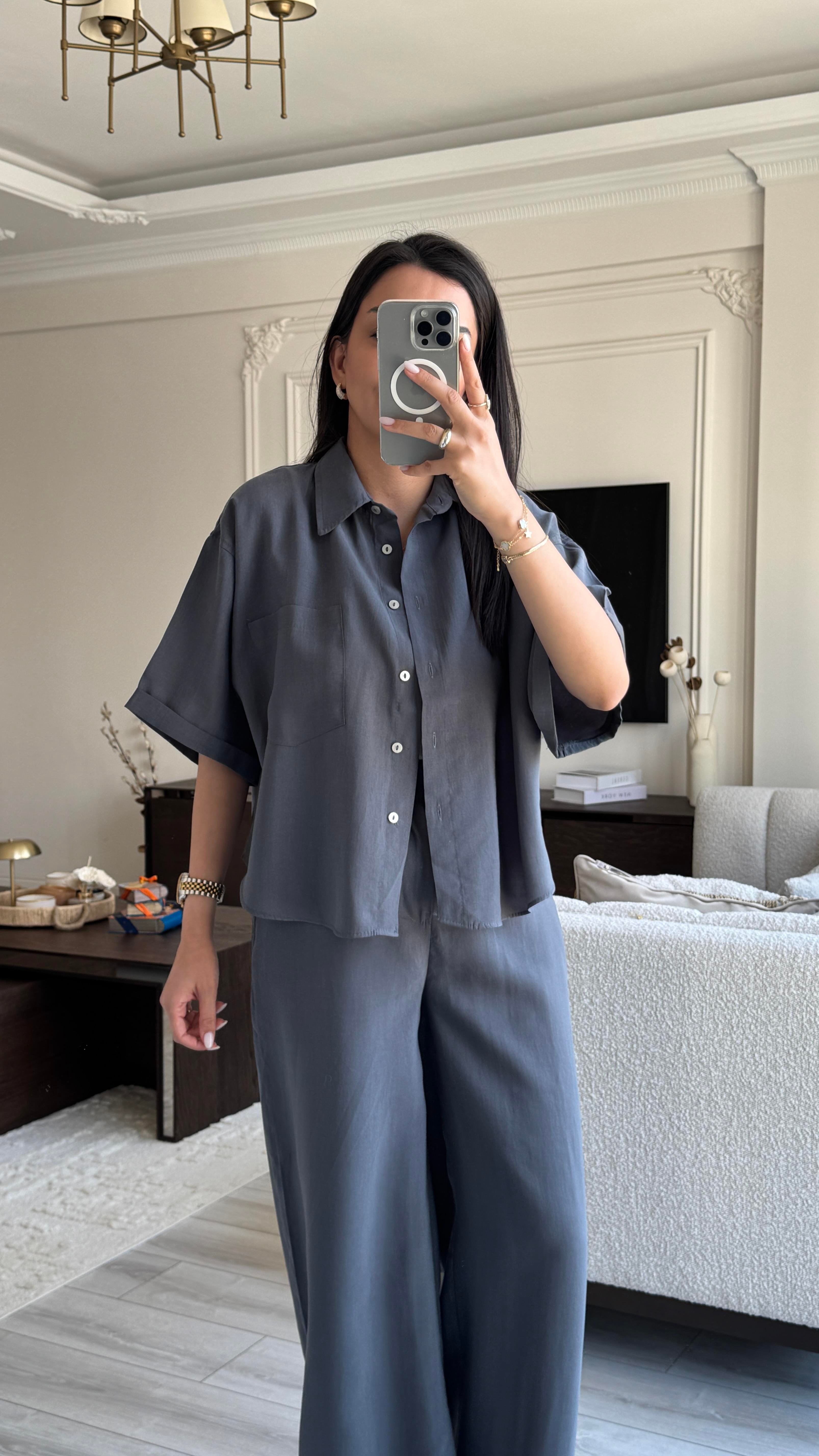 Gömlekli Kısa Kol Takım - Antrasit