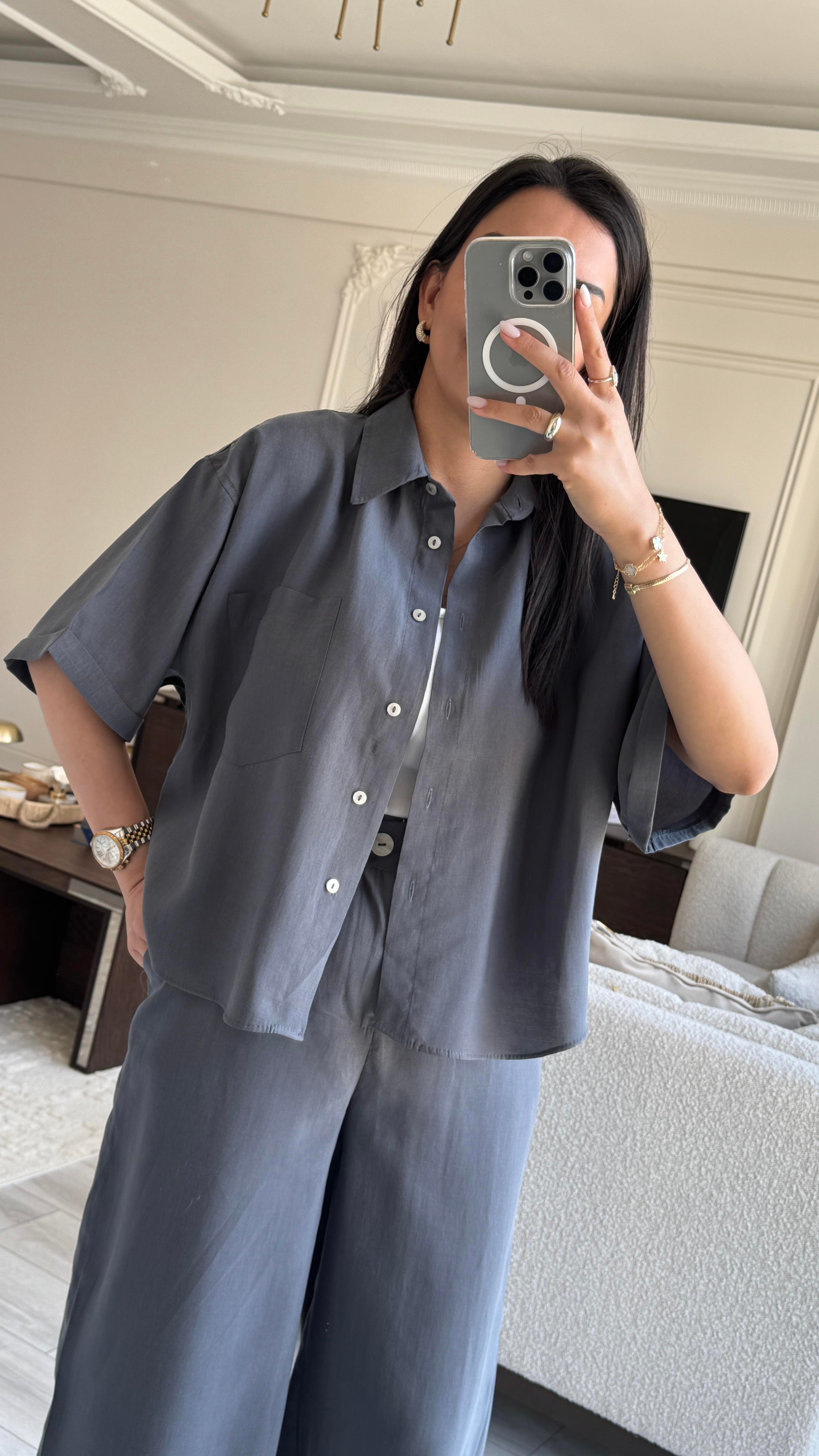 Gömlekli Kısa Kol Takım - Antrasit