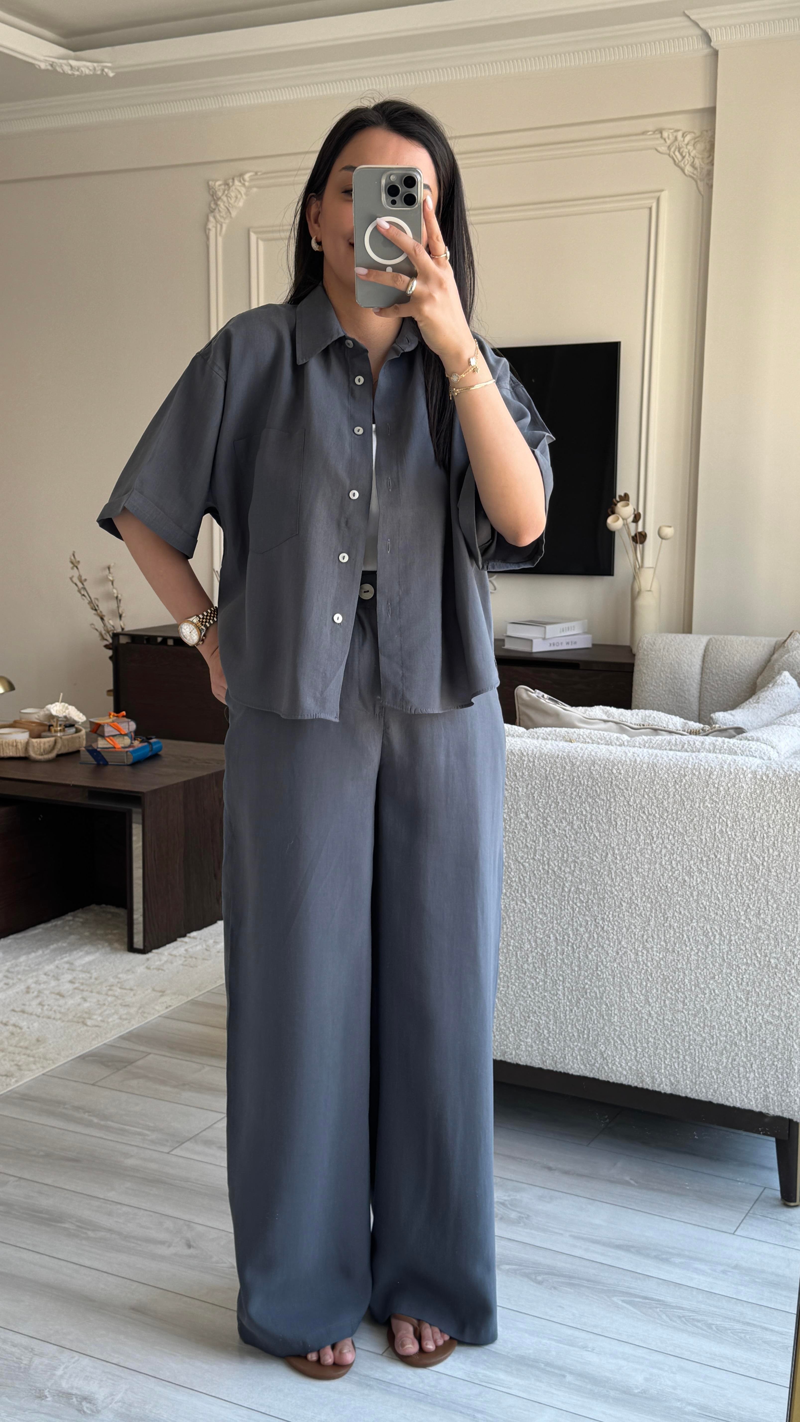 Gömlekli Kısa Kol Takım - Antrasit