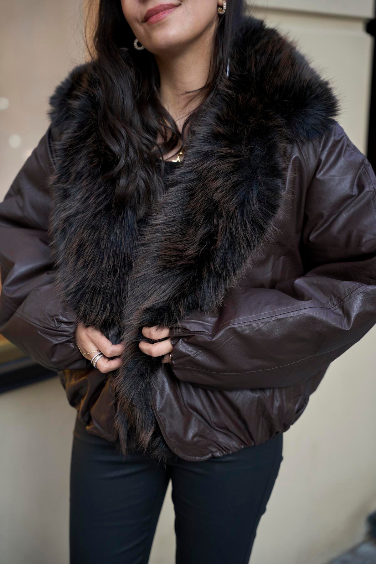 İthal Kürklü Çift Taraflı Şişme Mont 