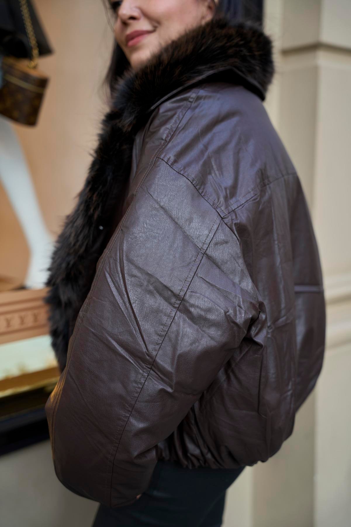 İthal Kürklü Çift Taraflı Şişme Mont 