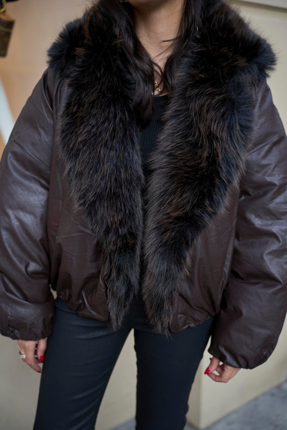 İthal Kürklü Çift Taraflı Şişme Mont 