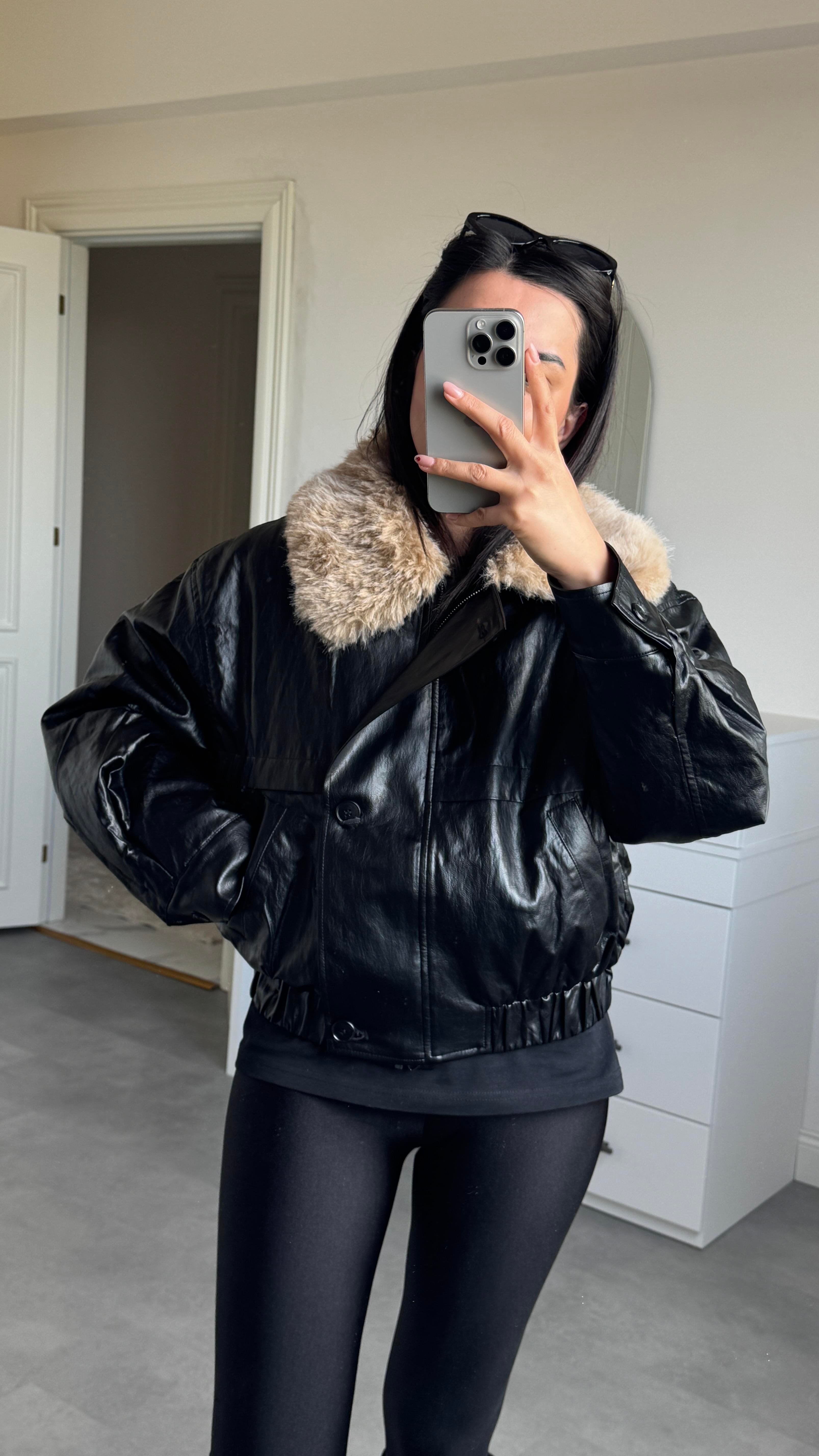 İthal Kürklü Deri Bomber Mont 