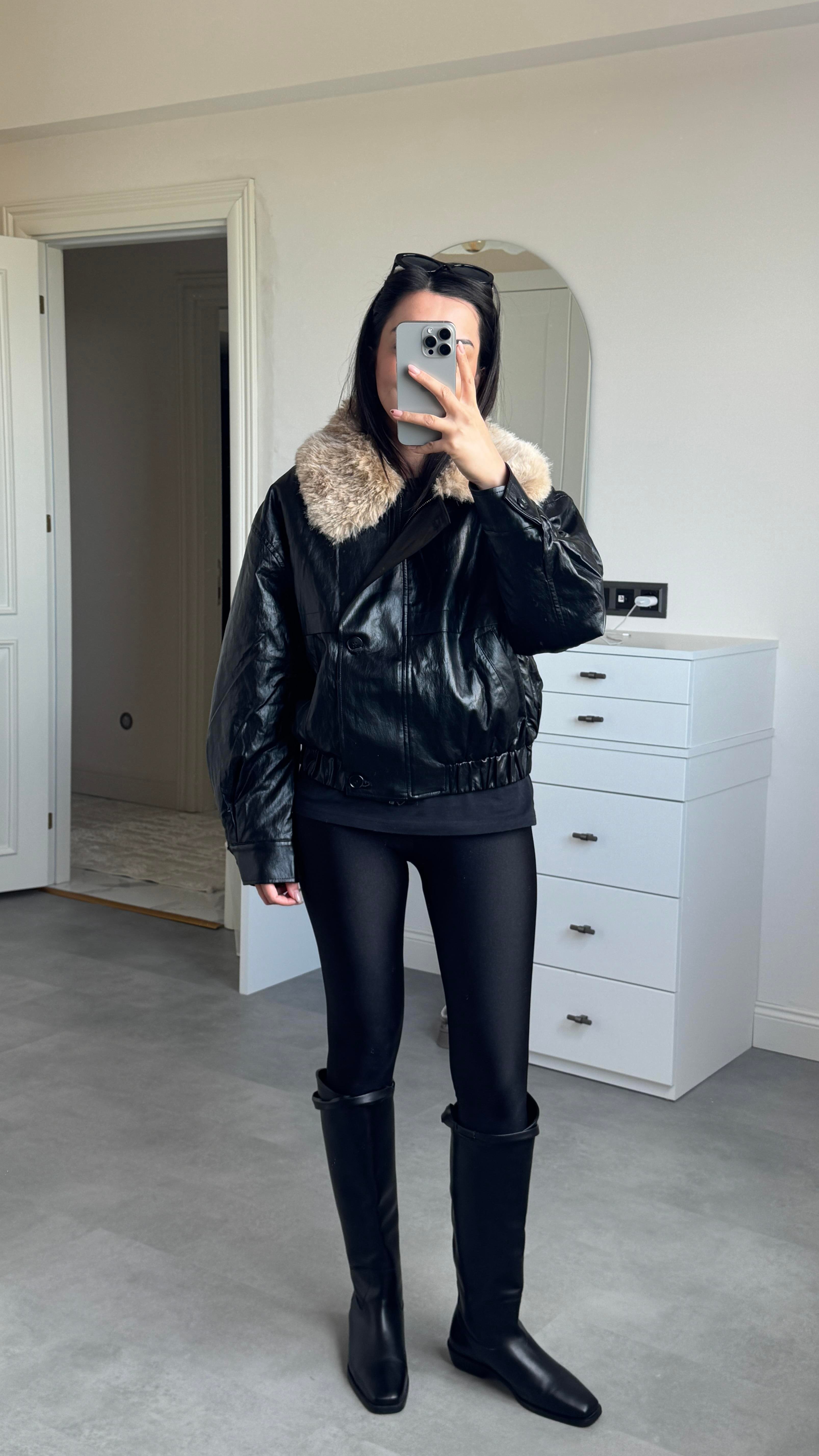 İthal Kürklü Deri Bomber Mont 