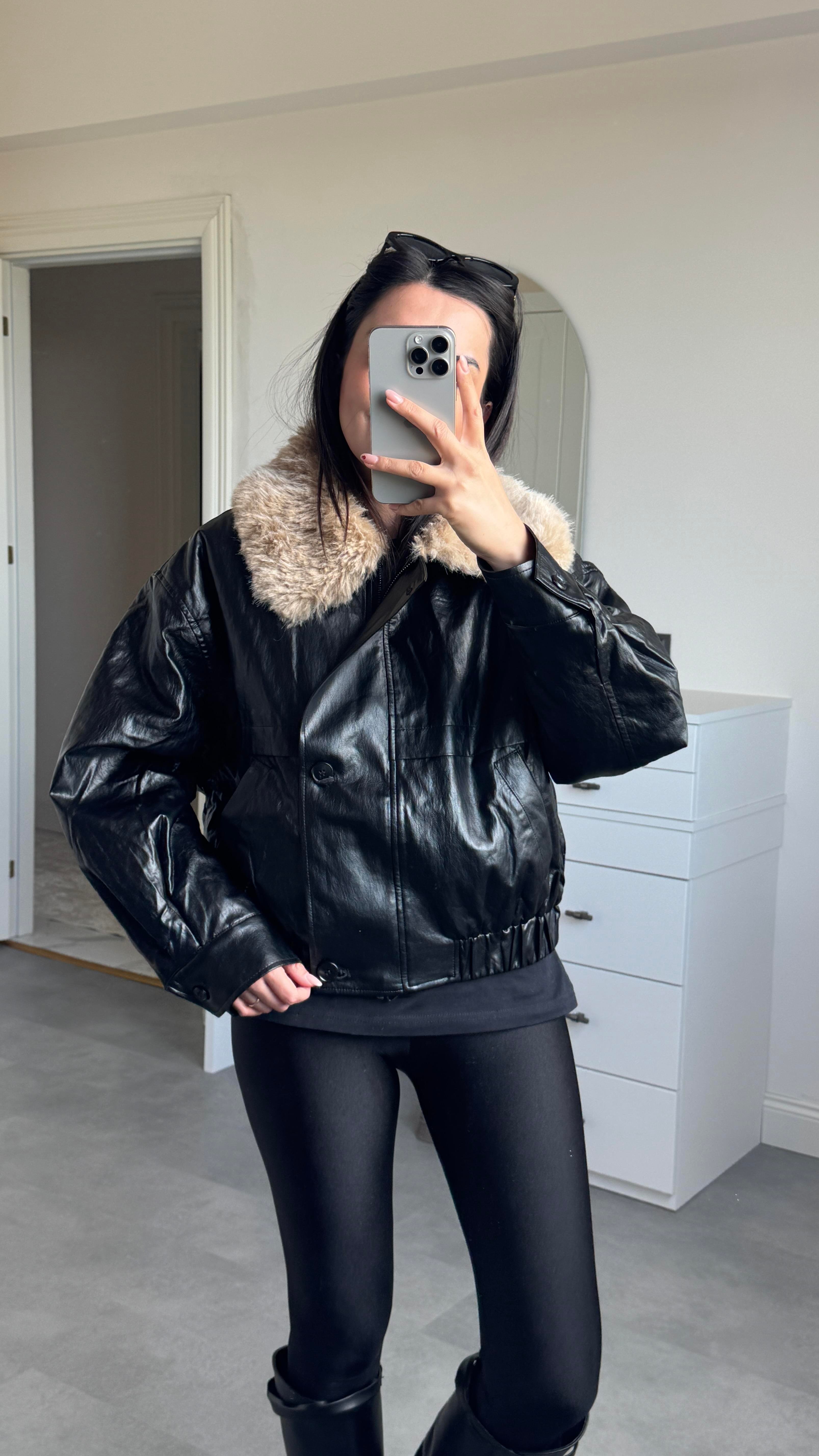 İthal Kürklü Deri Bomber Mont 