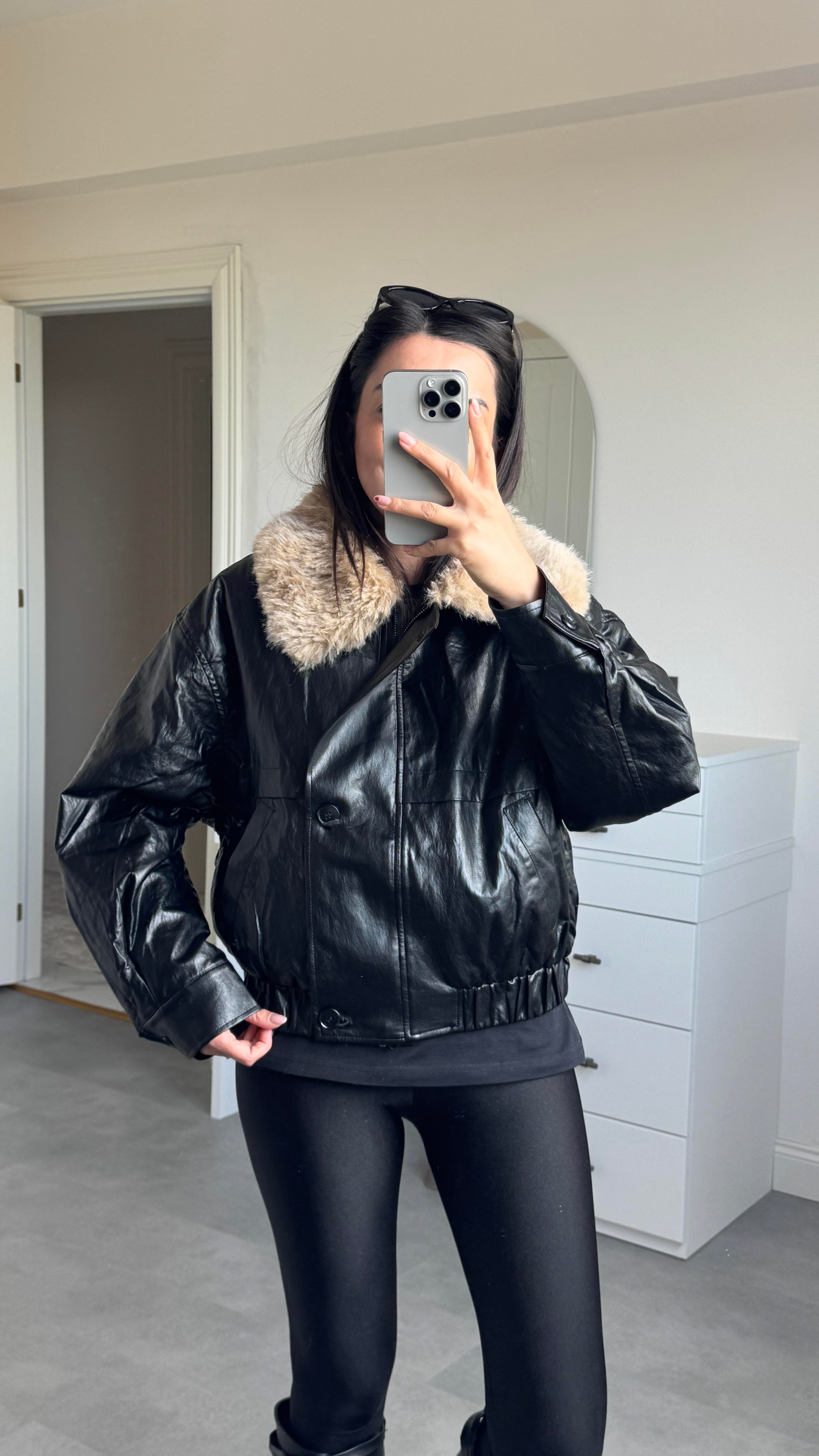 İthal Kürklü Deri Bomber Mont 