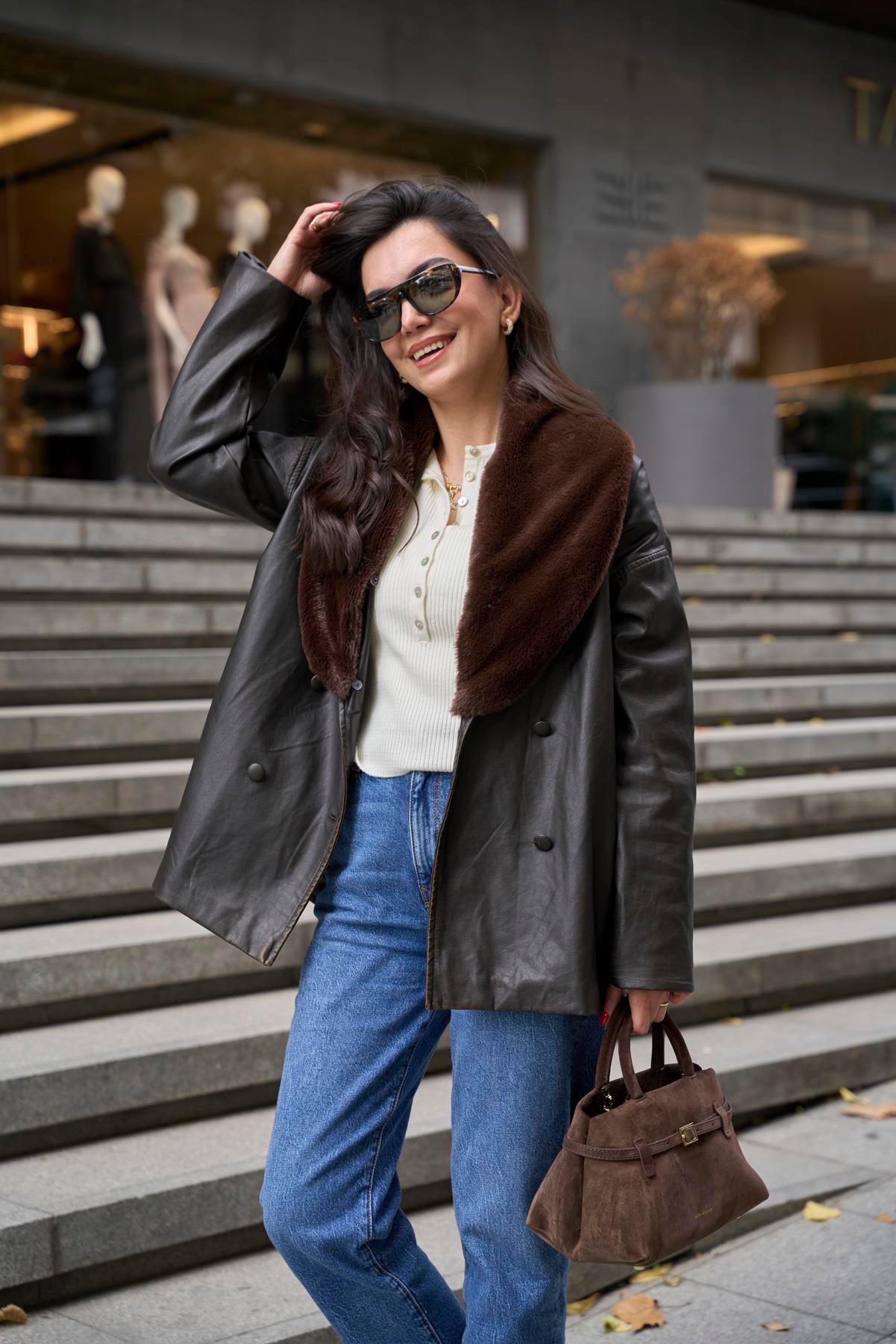 İthal Kürklü Kruvaze Mont 