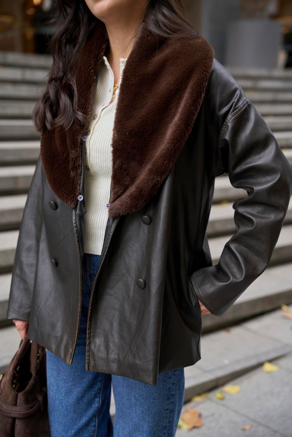 İthal Kürklü Kruvaze Mont 