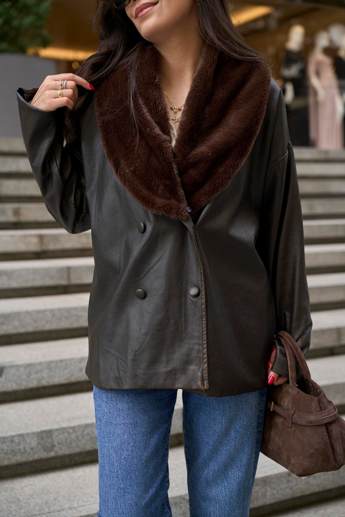 İthal Kürklü Kruvaze Mont 