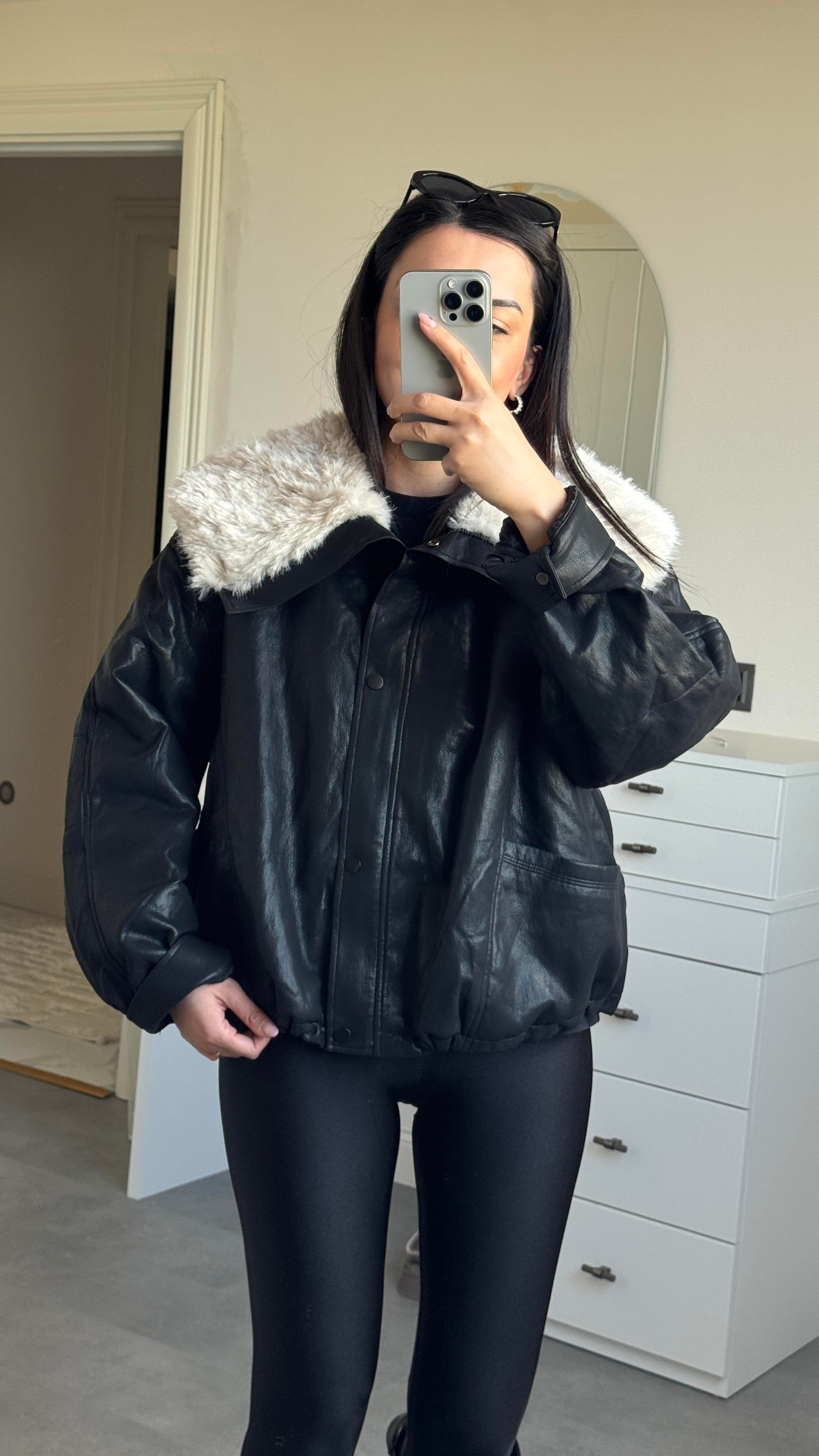 İthal Kürklü Siyah Mont