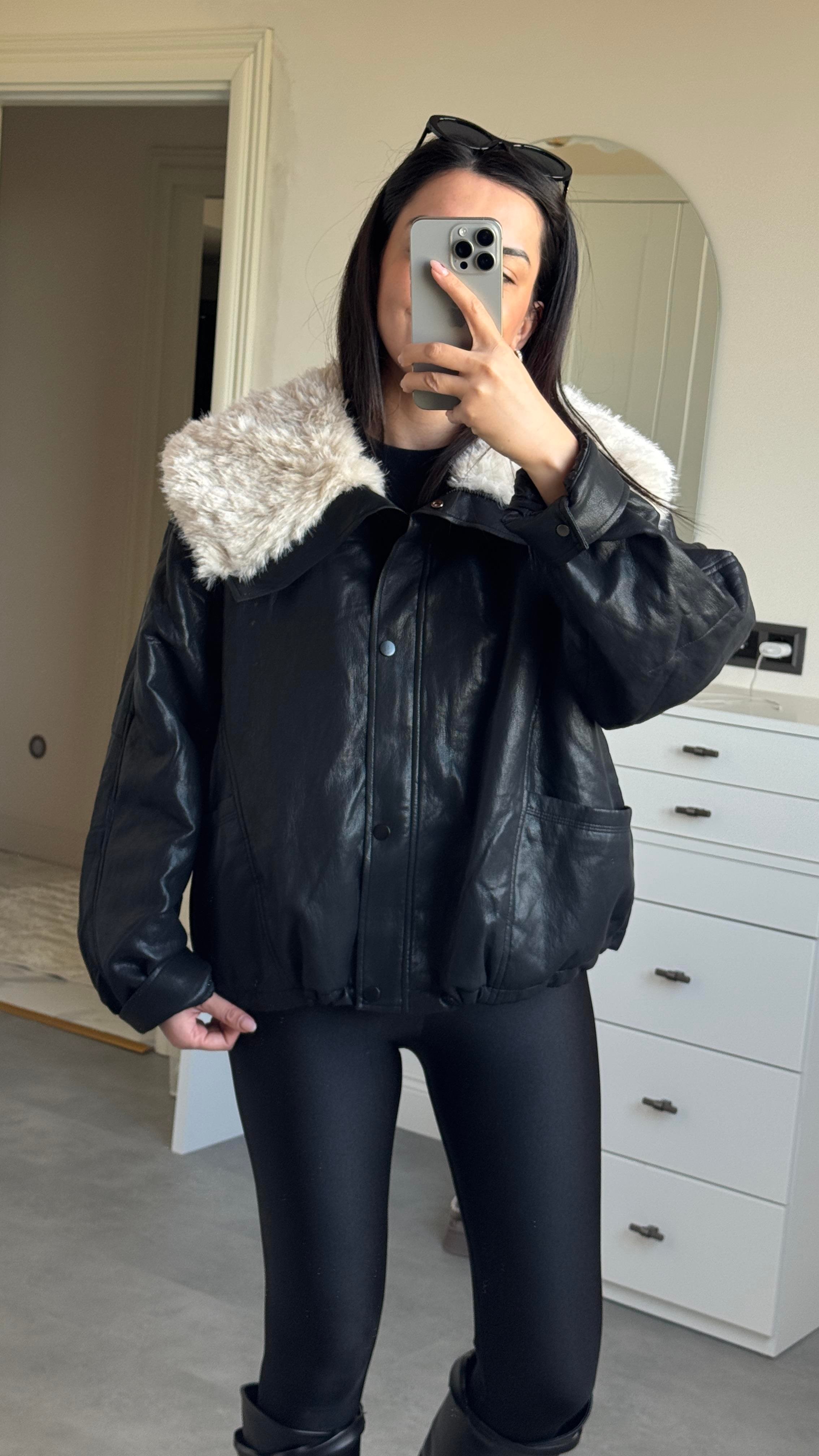 İthal Kürklü Siyah Mont