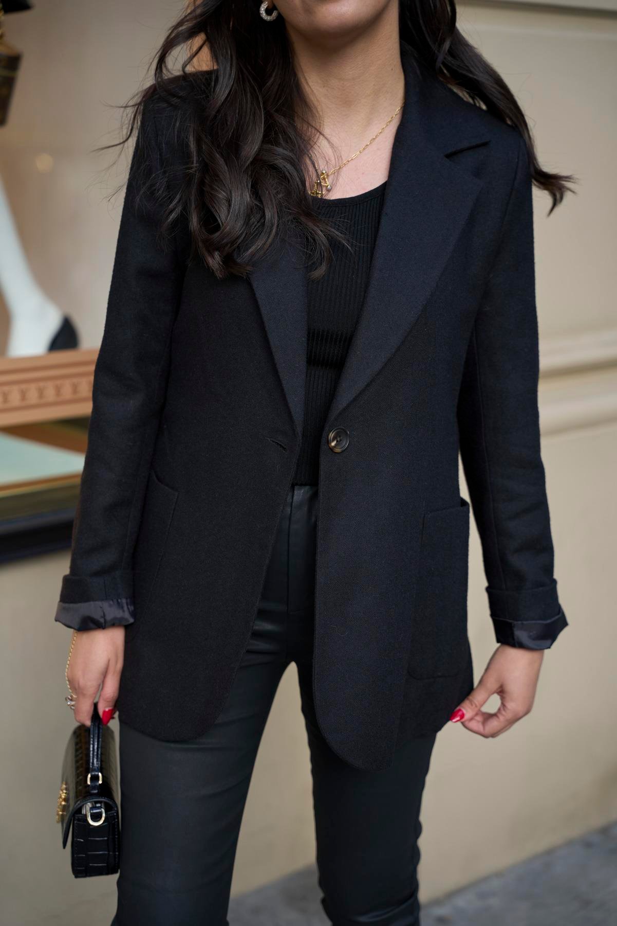 Kaşe Klasik Blazer Ceket - Siyah