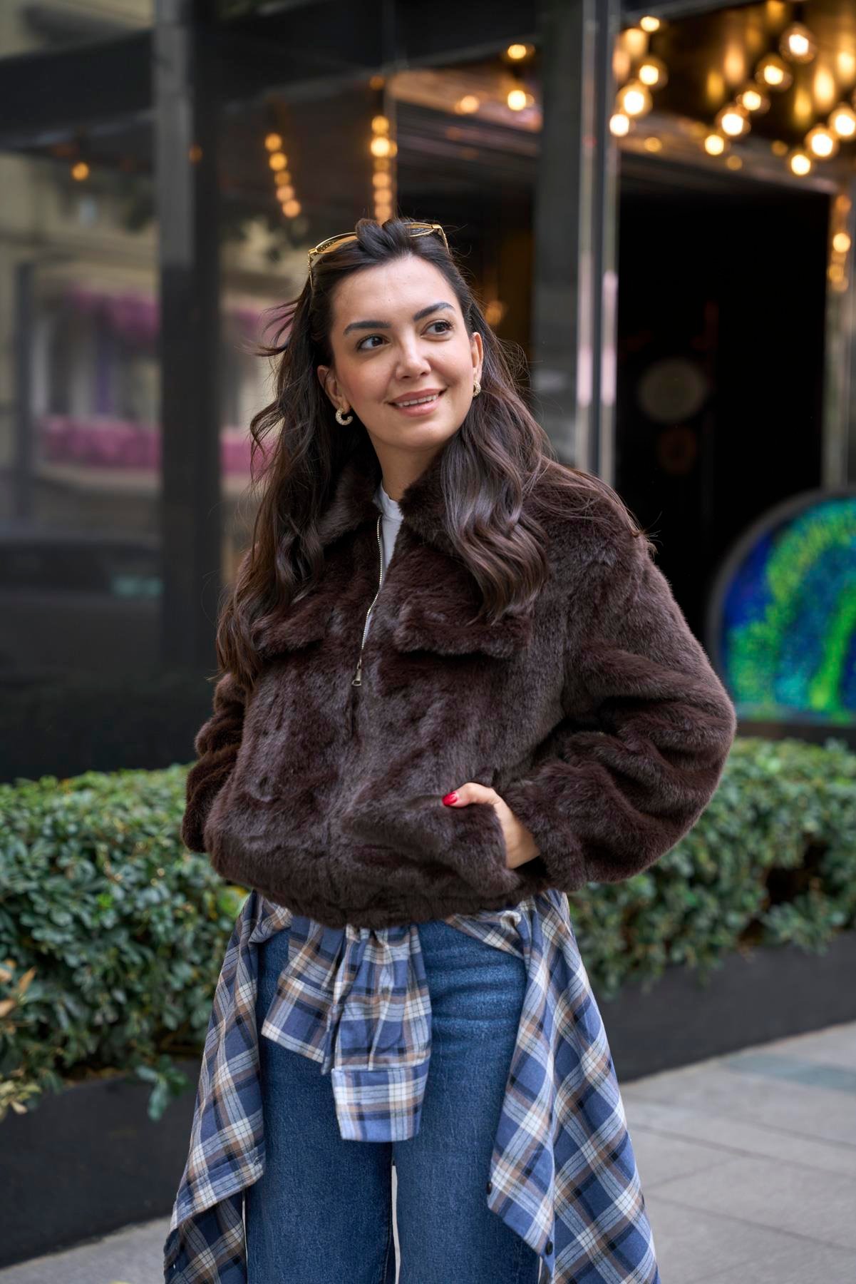 Kürklü Bomber Mont - Kahve 