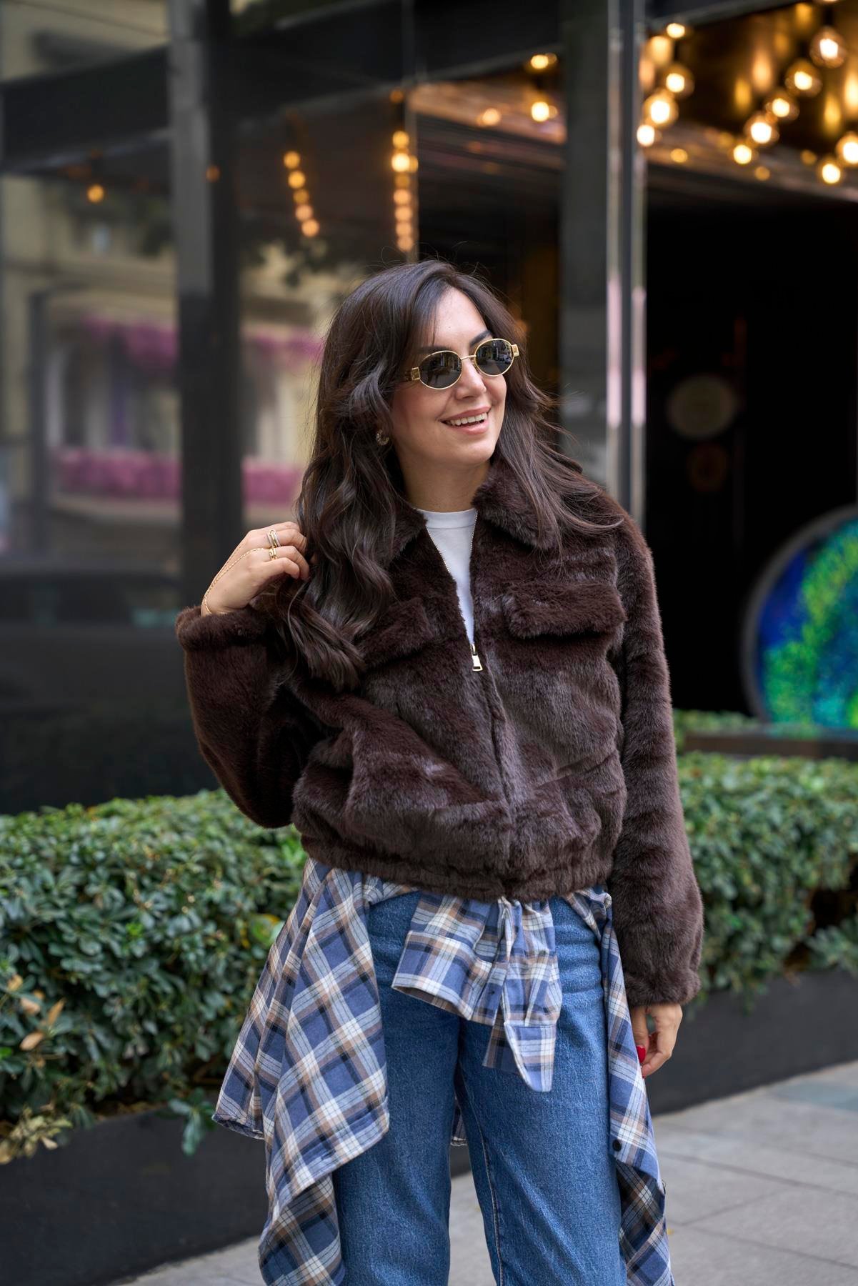 Kürklü Bomber Mont - Kahve 