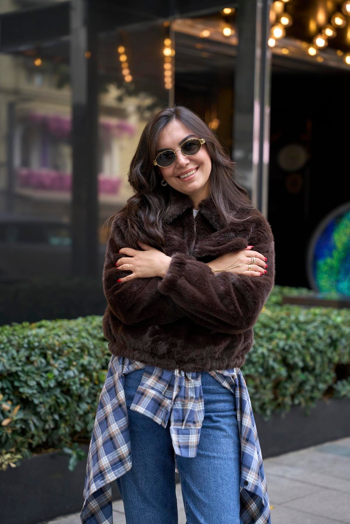 Kürklü Bomber Mont - Kahve 