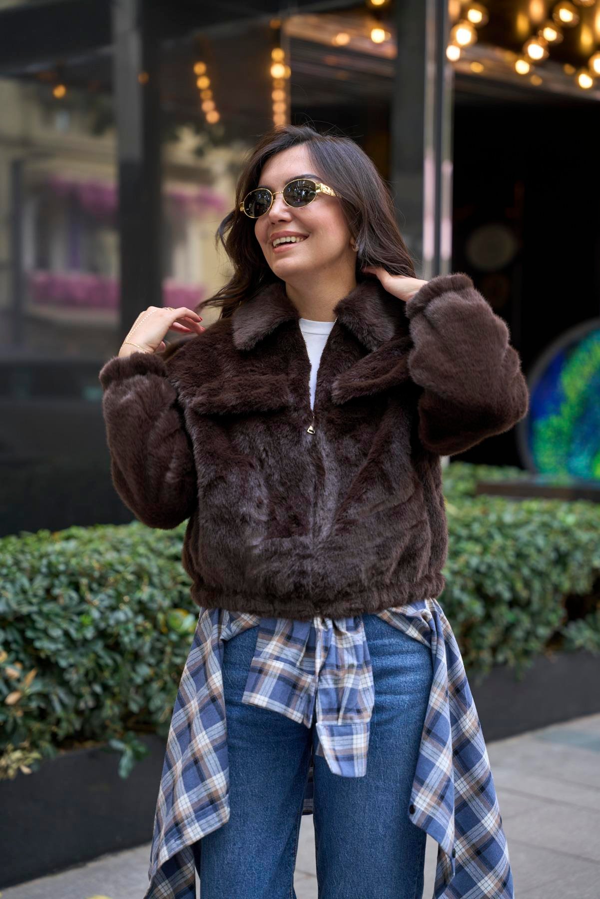 Kürklü Bomber Mont - Kahve 