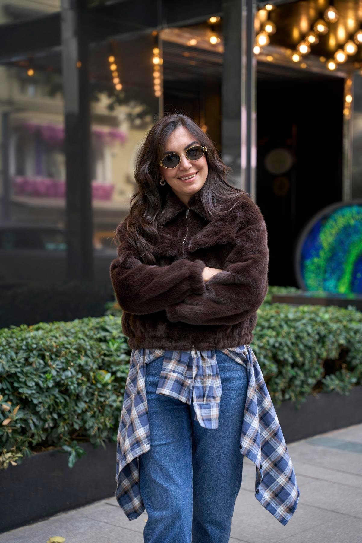 Kürklü Bomber Mont - Kahve 