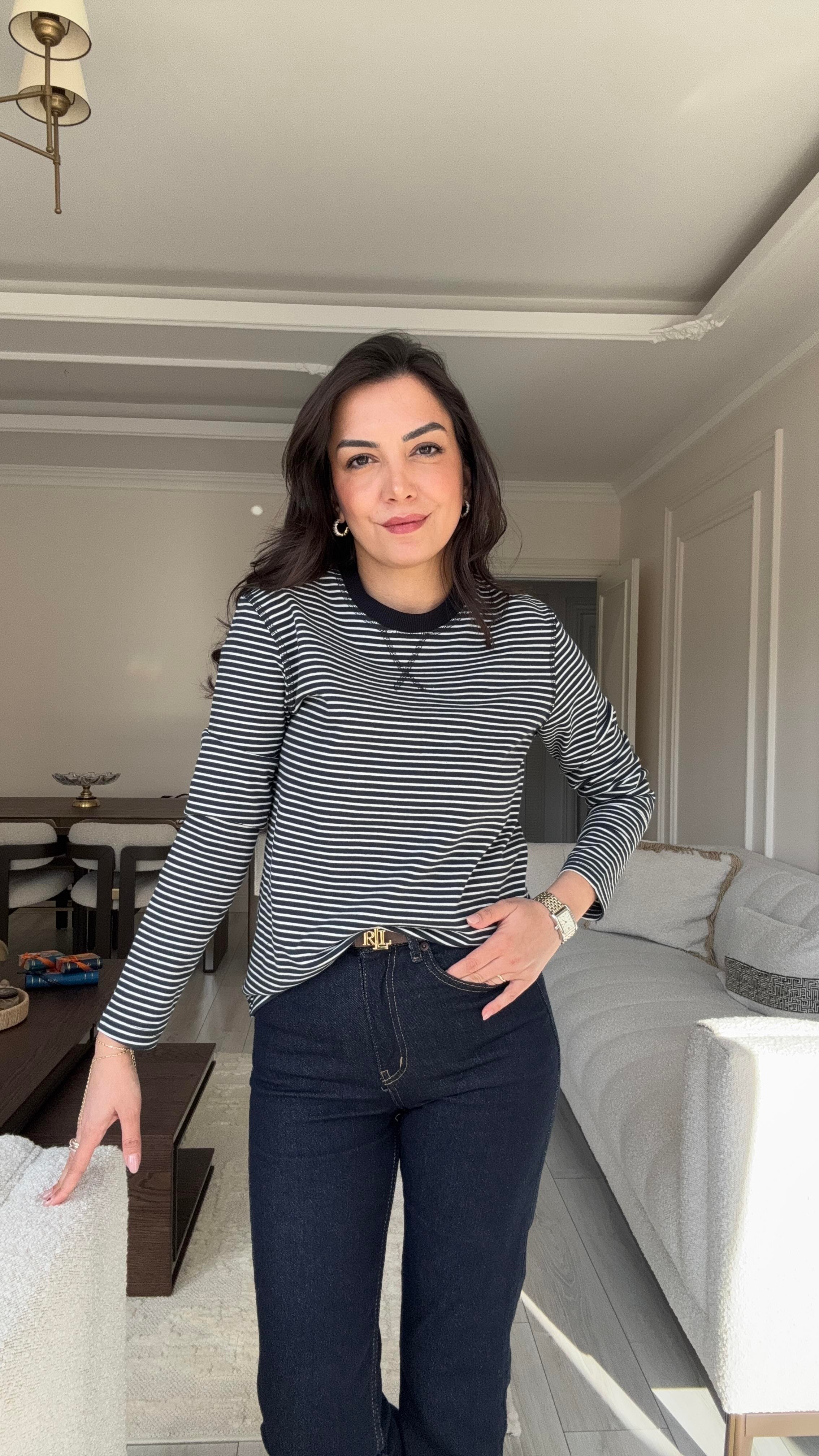 Massi Çizgili Sweat - Laci & Beyaz