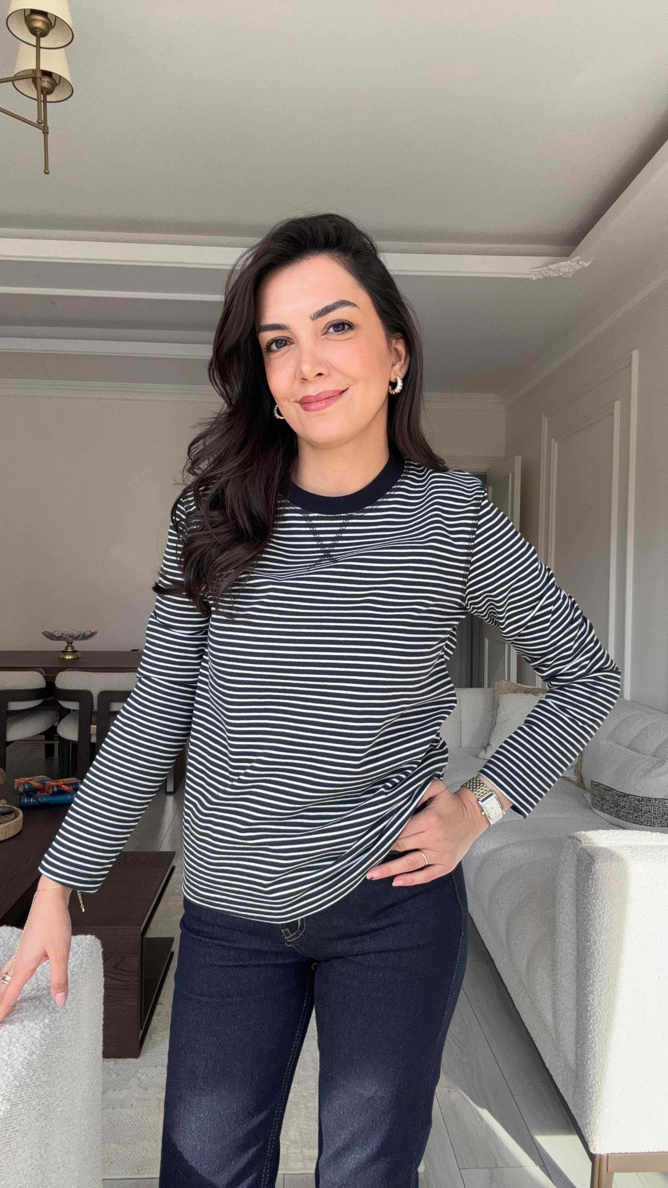 Massi Çizgili Sweat - Laci & Beyaz