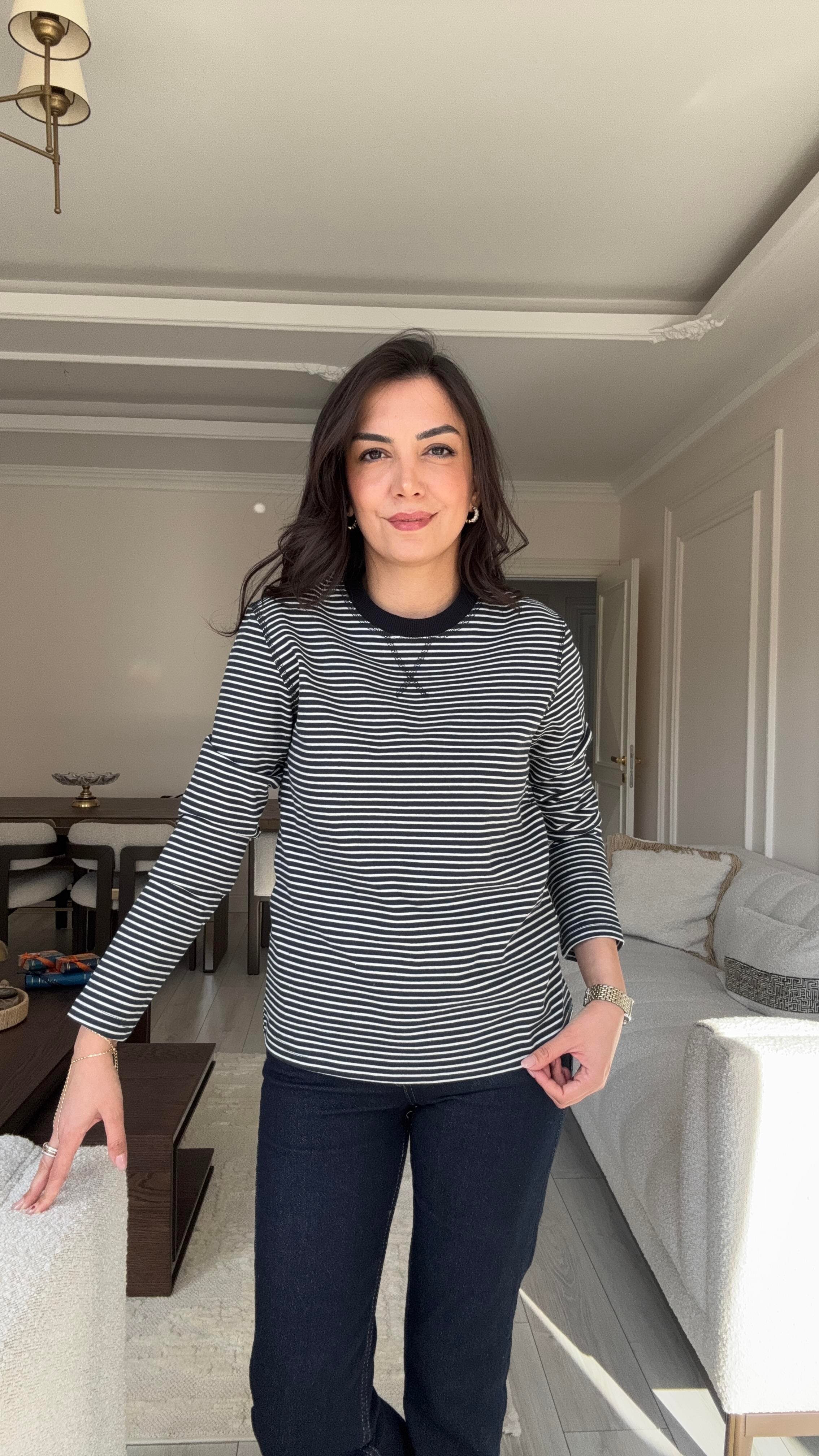 Massi Çizgili Sweat - Laci & Beyaz