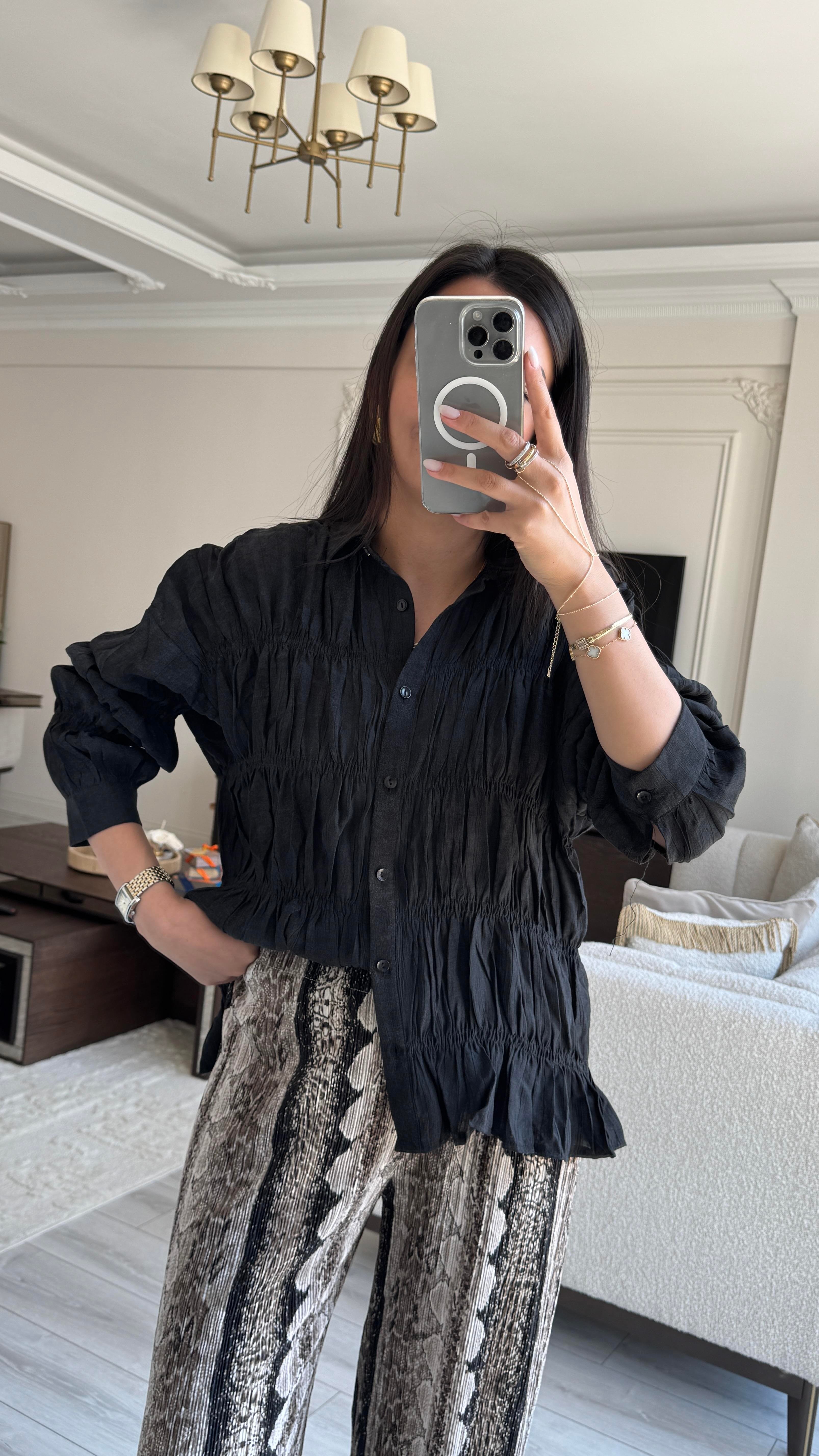 Massi Siyah Bürümcük Gömlek