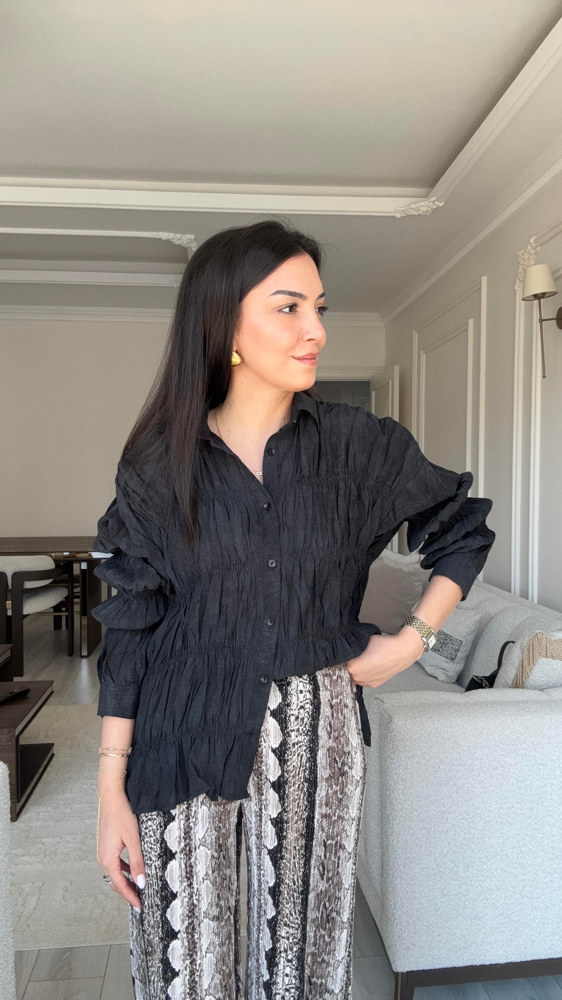 Massi Siyah Bürümcük Gömlek