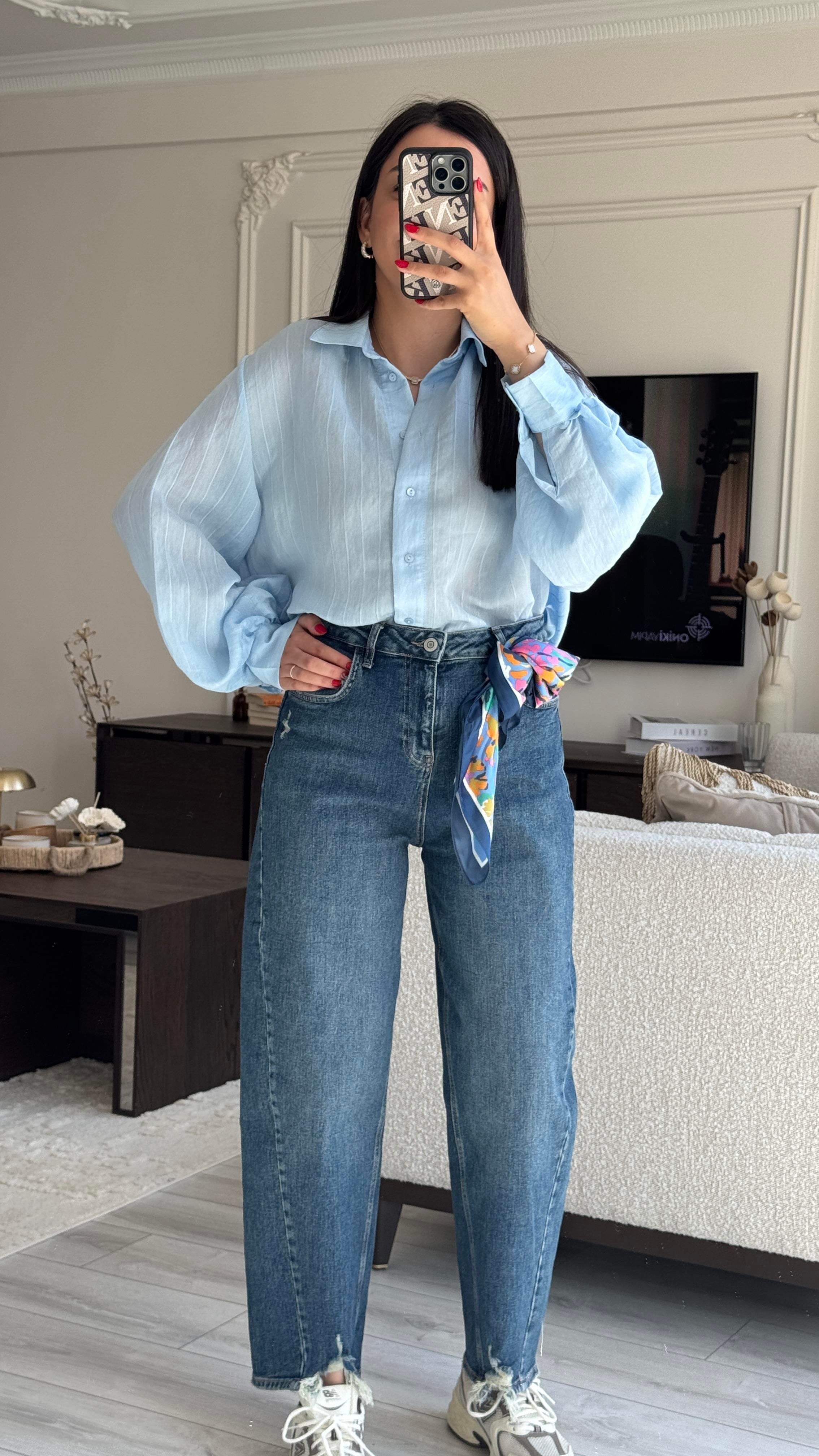 Mavi Çizgili Oversize Gömlek 