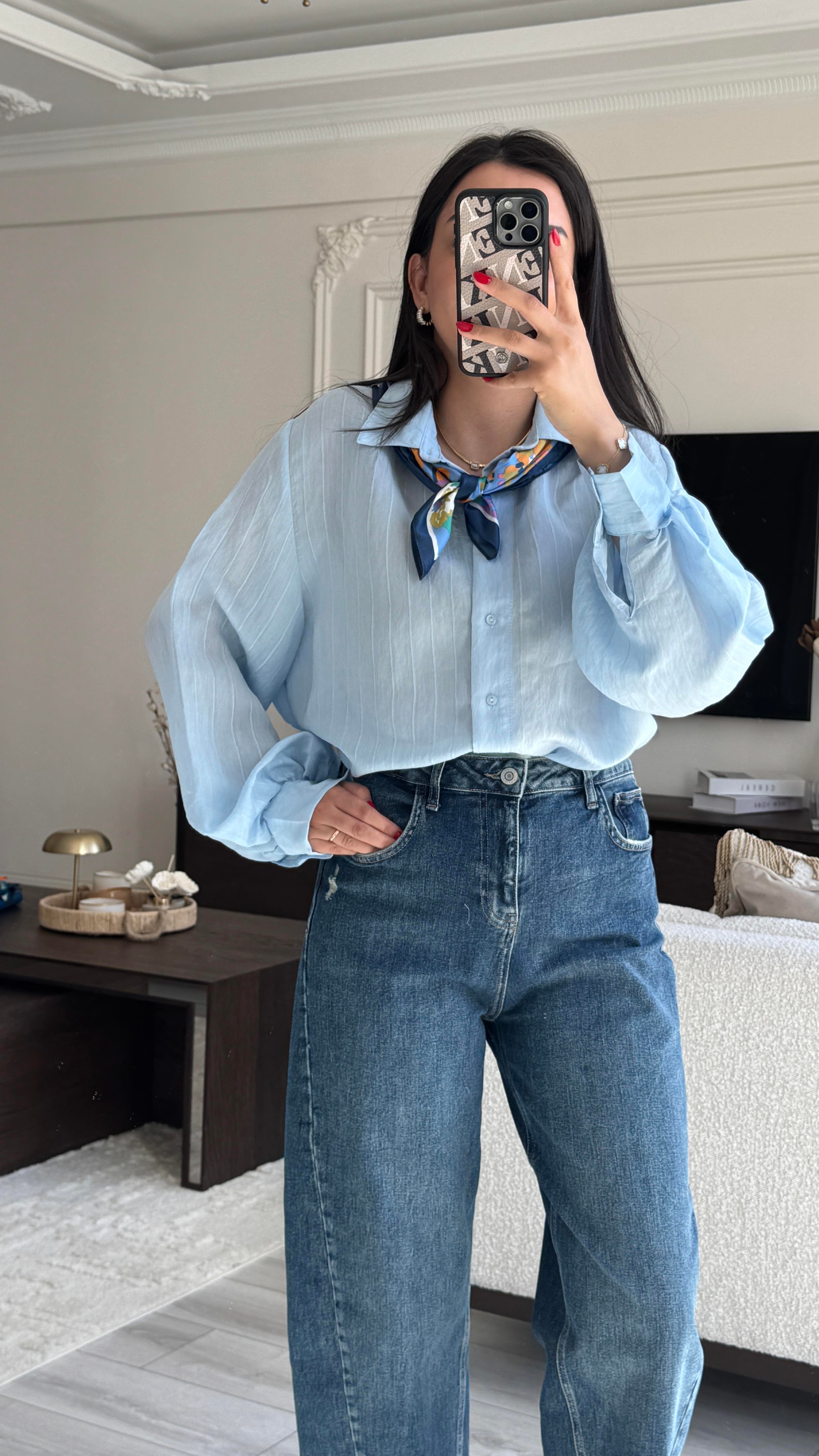 Mavi Çizgili Oversize Gömlek 