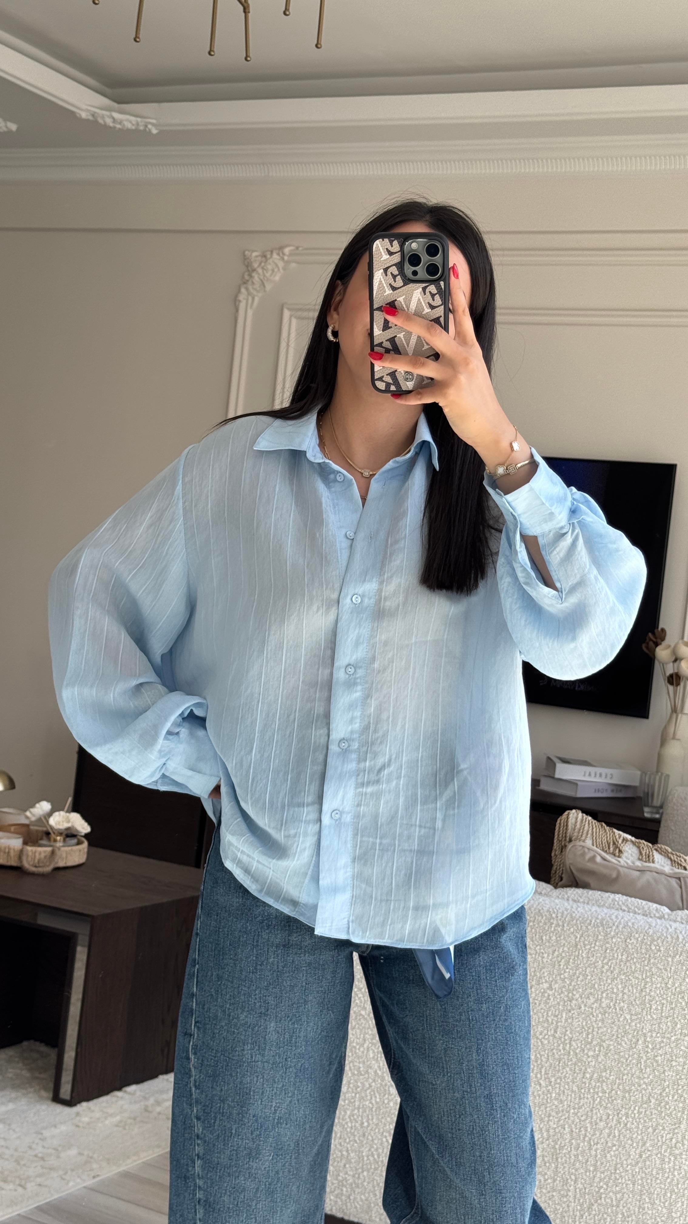 Mavi Çizgili Oversize Gömlek 