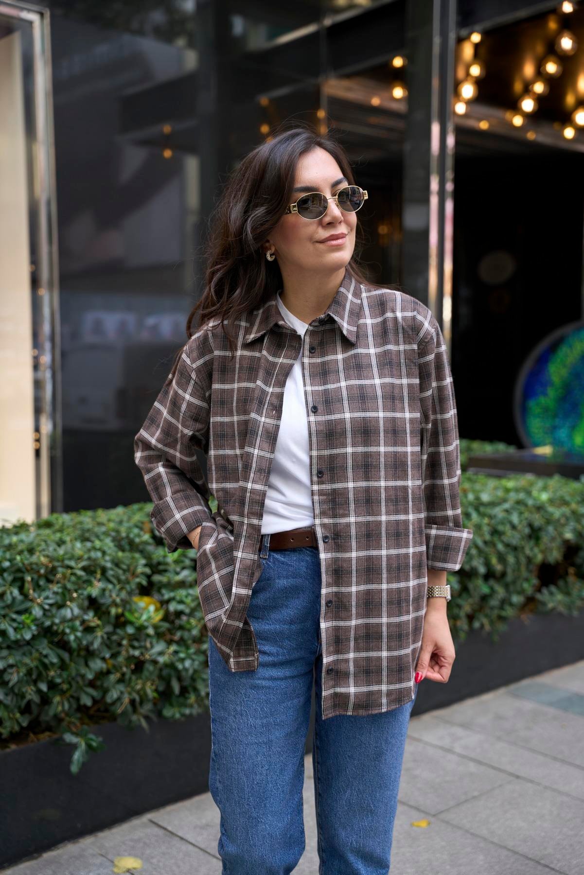 Oduncu Oversize Gömlek - Kahve 