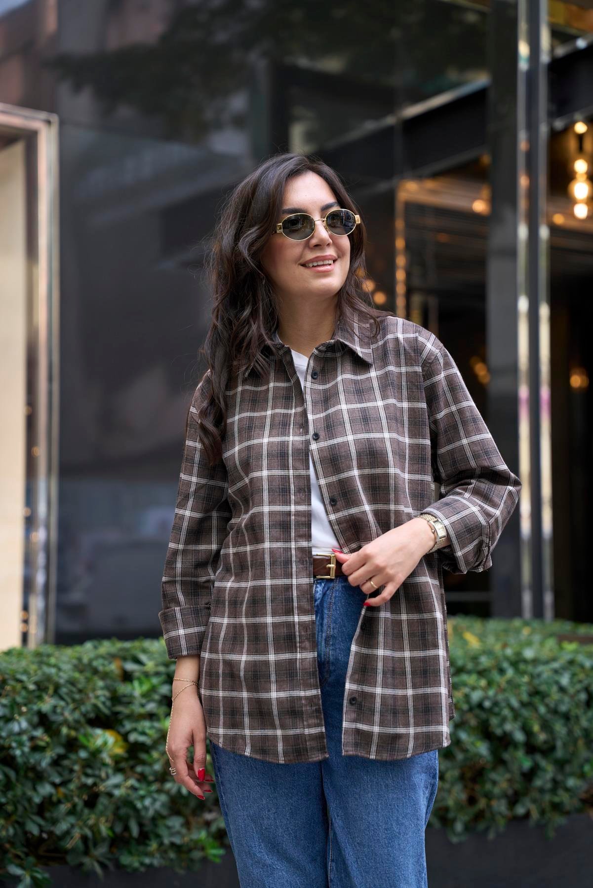 Oduncu Oversize Gömlek - Kahve 